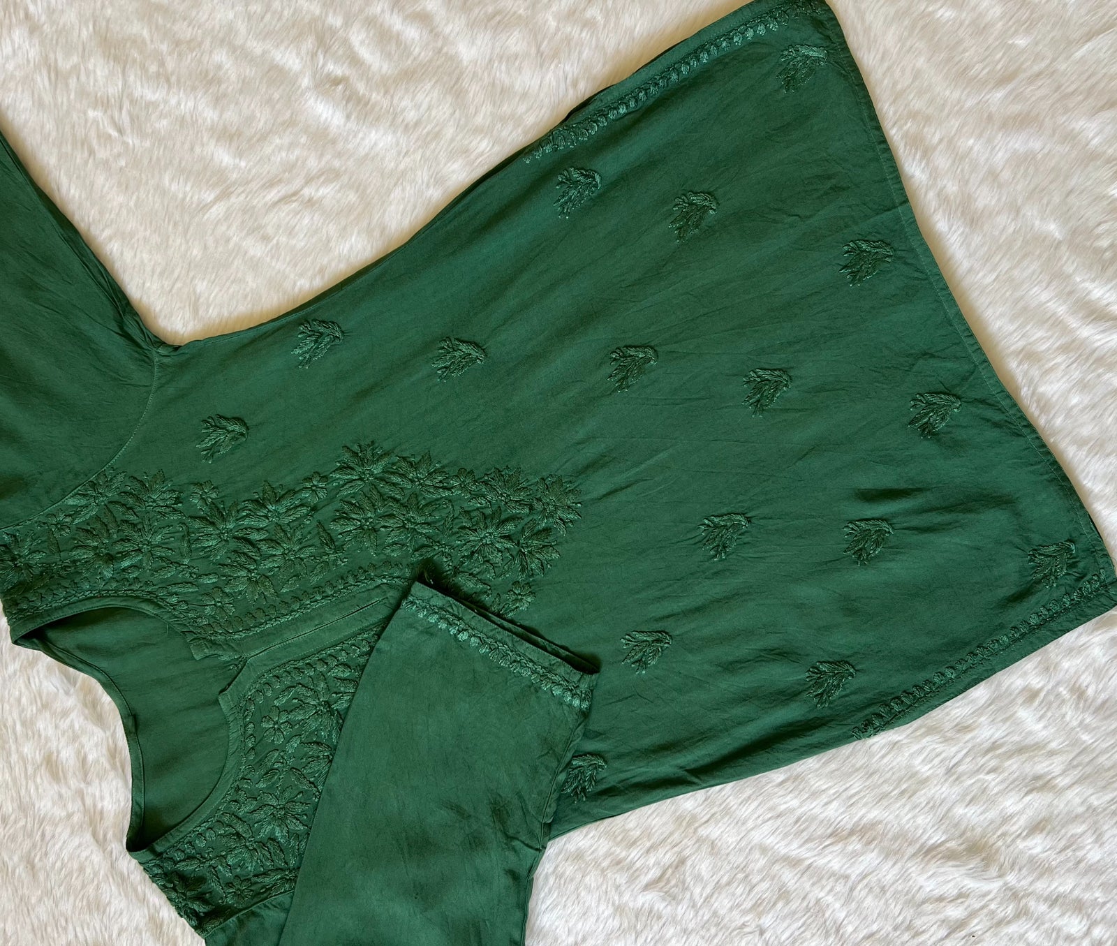 Sana Green Short Rayon with Self Chikankari