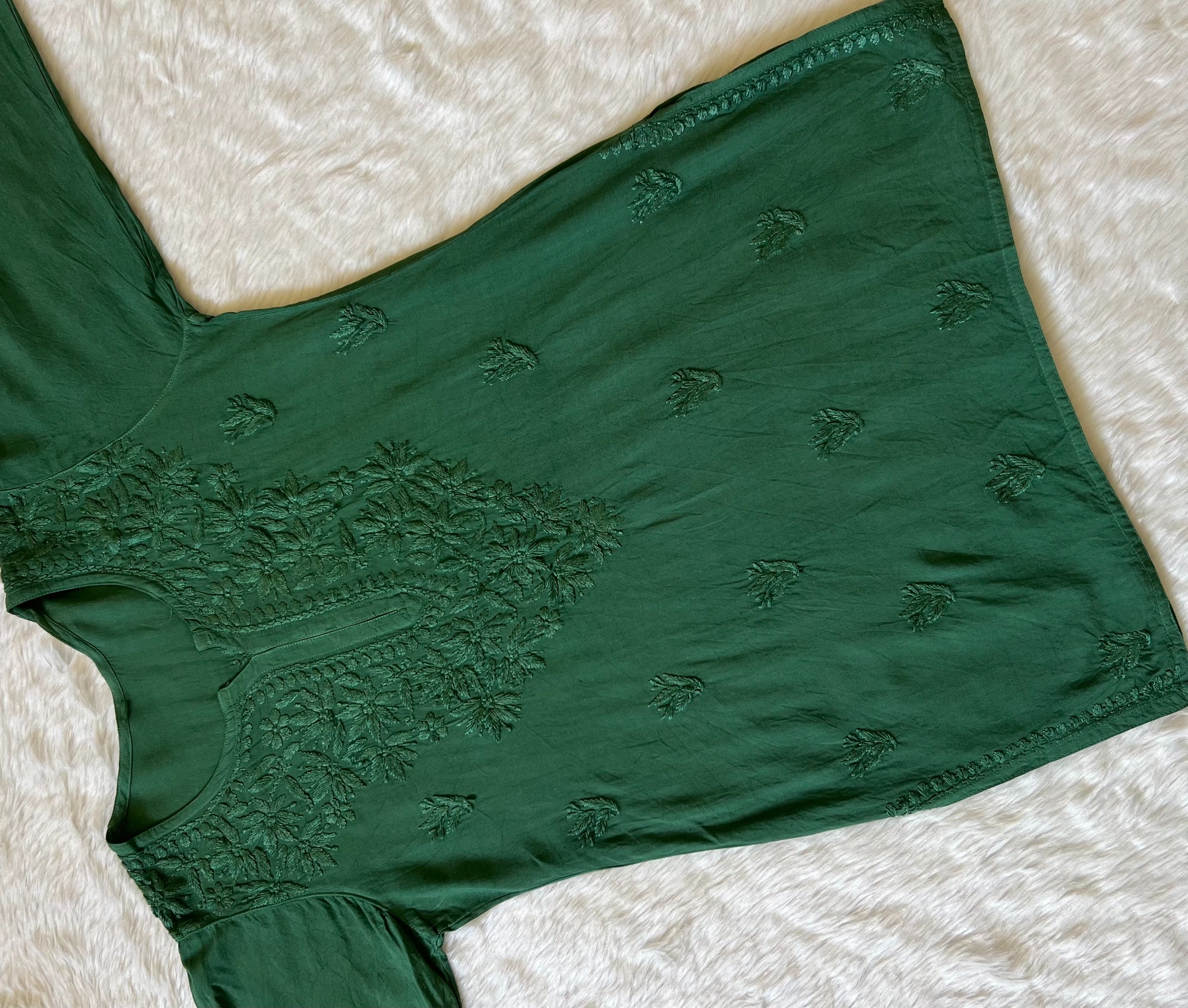 Sana Green Short Rayon with Self Chikankari