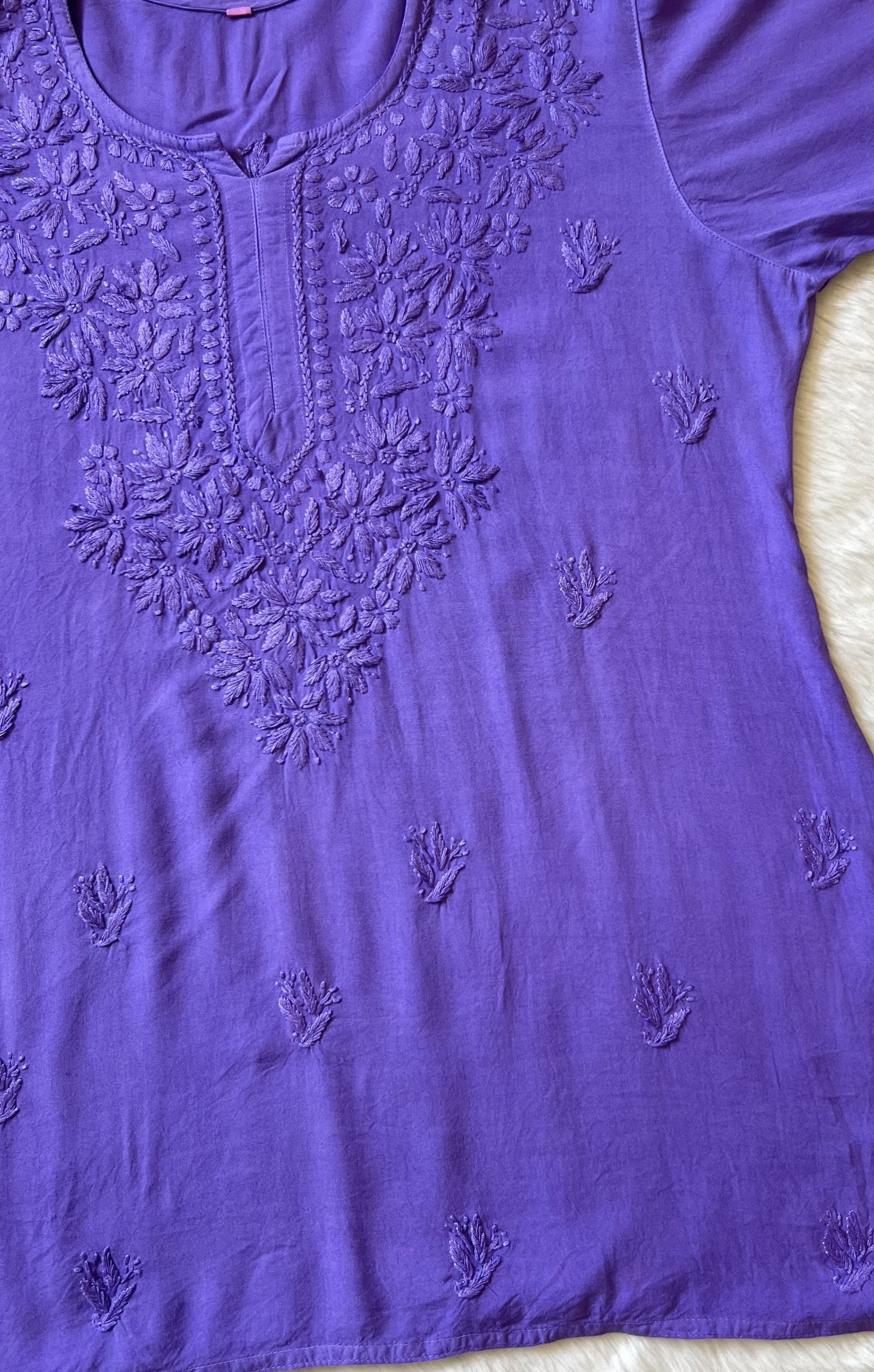 Sana Lavender Short Rayon with Self Chikankari