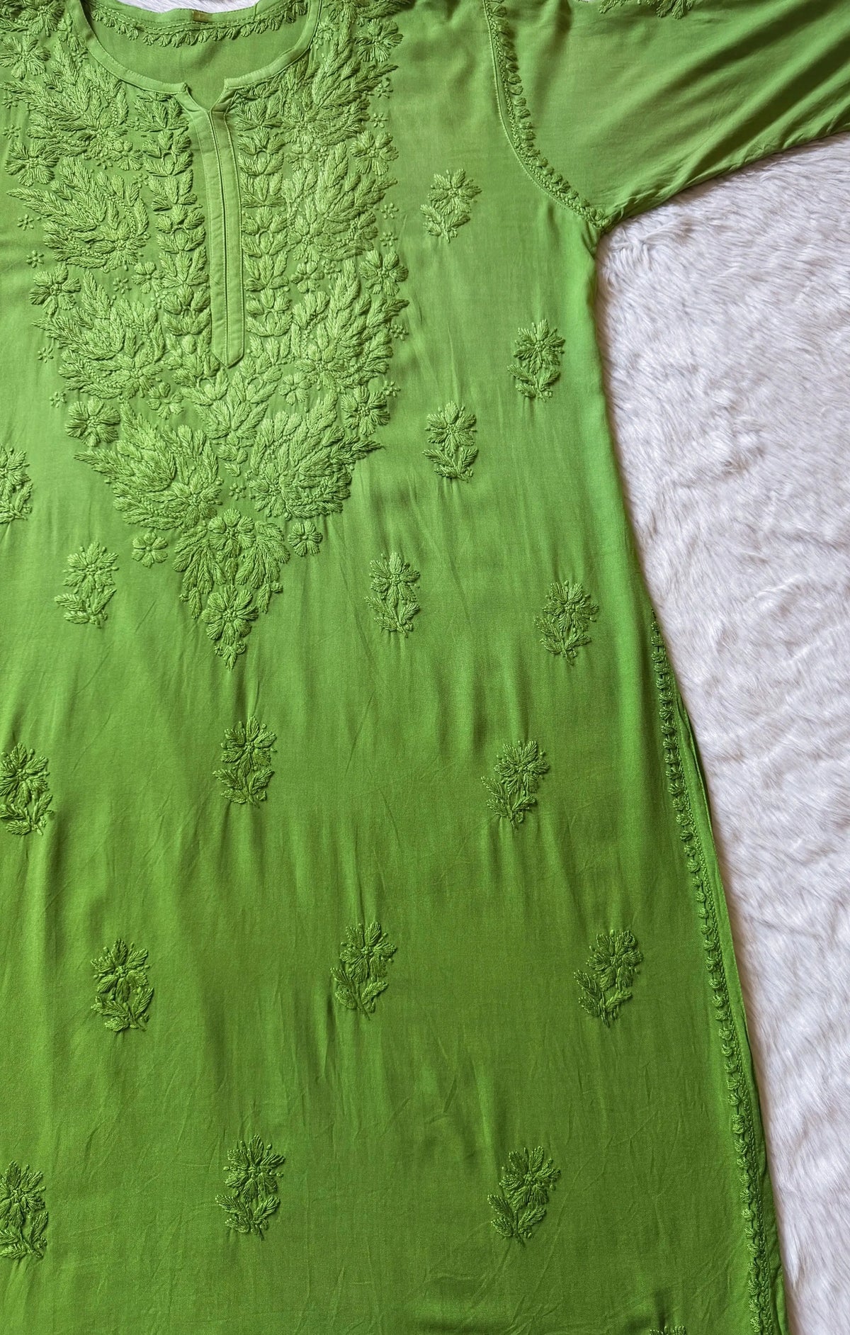 Sana Light Green Ombré Plus Size Rayon Chikankari Kurtis