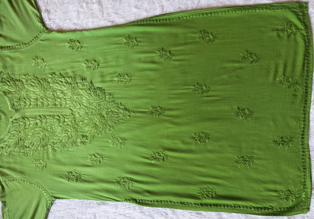 Sana Light Green Ombré Plus Size Rayon Chikankari Kurtis