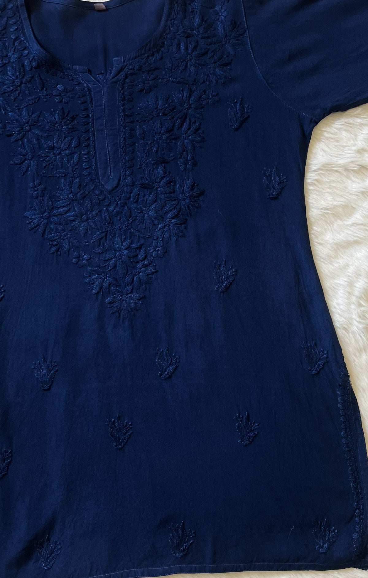 Sana Navy Blue Short Rayon with Self Chikankari