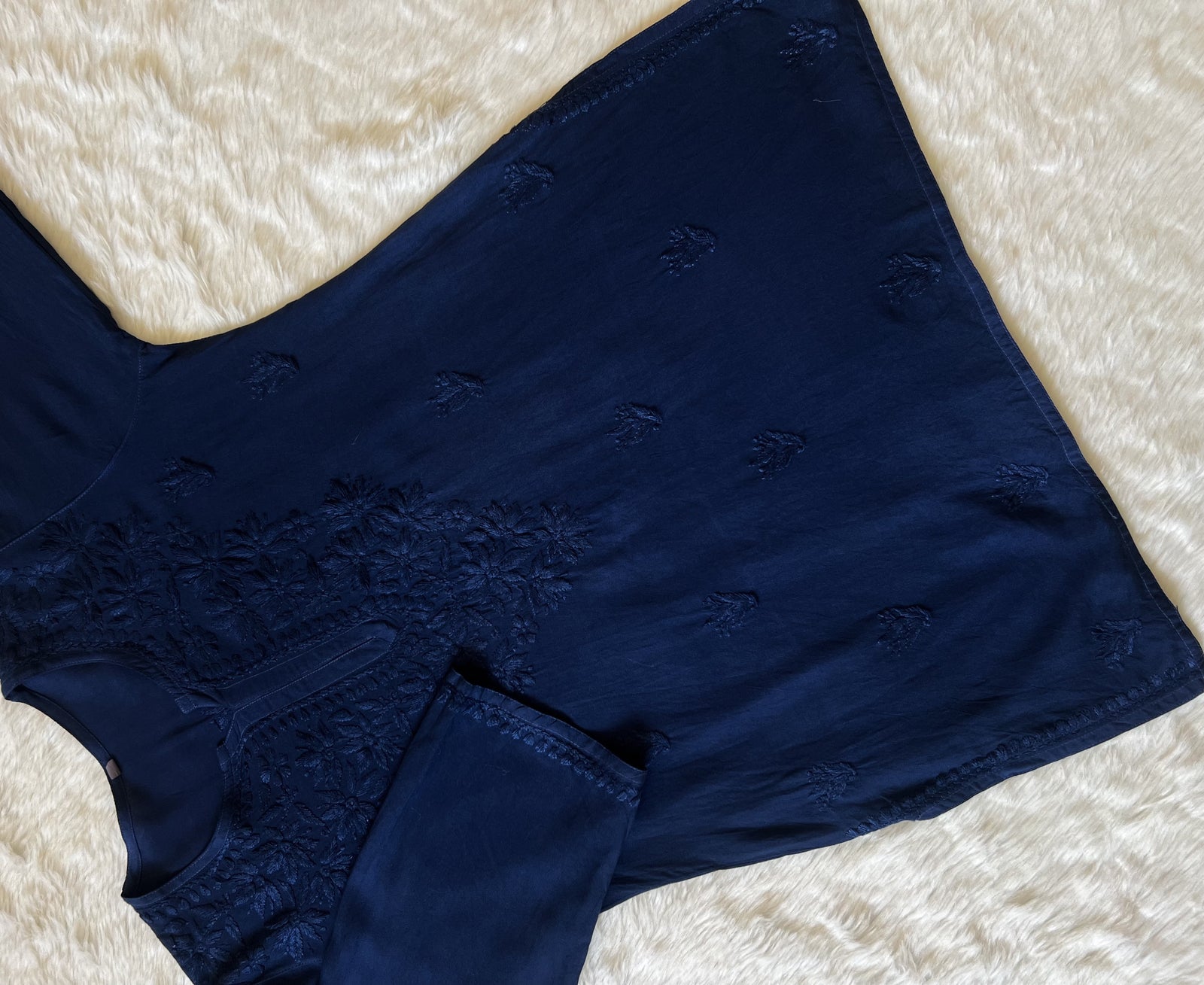 Sana Navy Blue Short Rayon with Self Chikankari