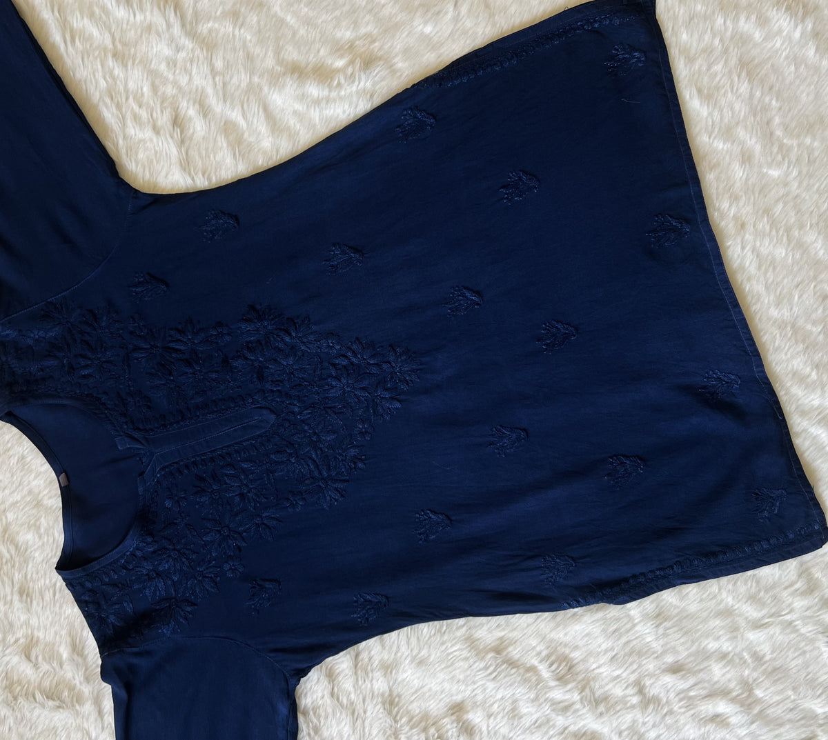 Sana Navy Blue Short Rayon with Self Chikankari