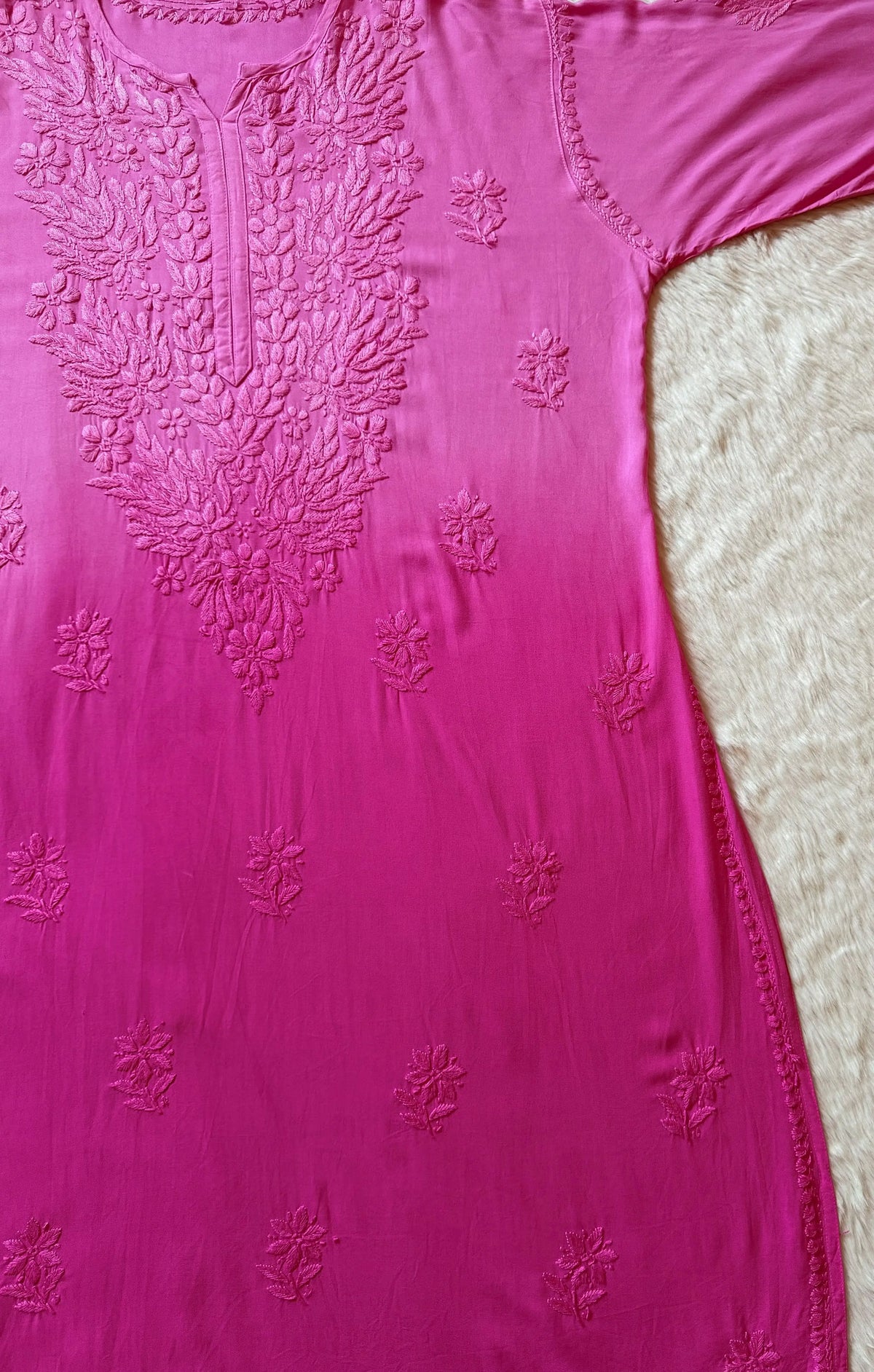 Sana Pink Ombré Plus Size Rayon Chikankari Kurtis