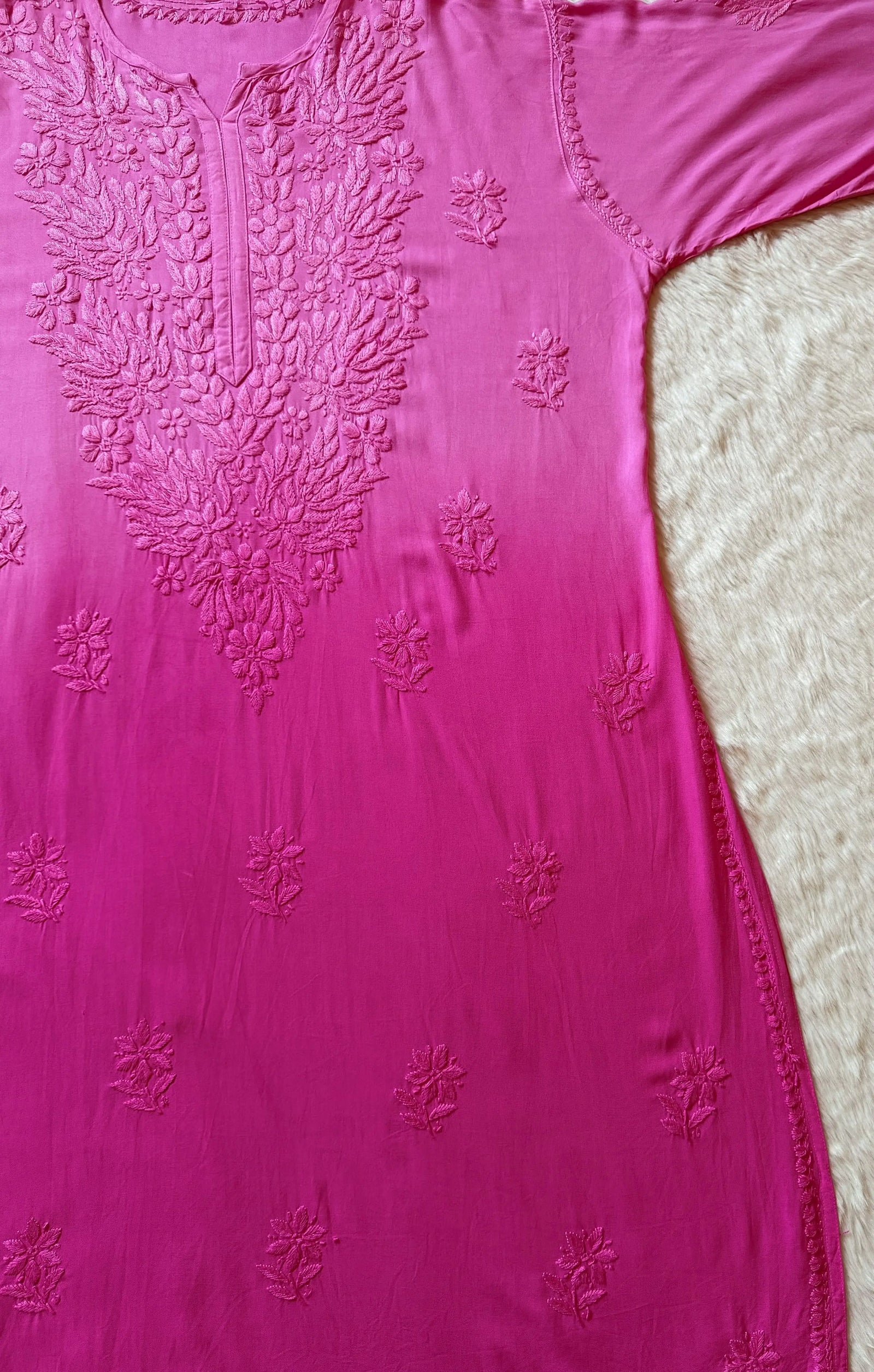 Sana Pink Ombré Plus Size Rayon Chikankari Kurtis