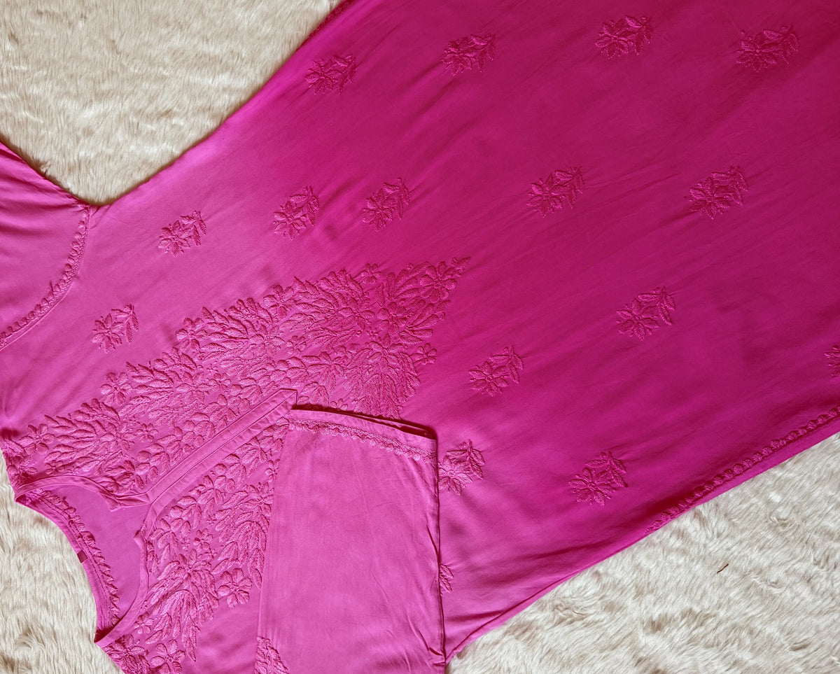 Sana Pink Ombré Plus Size Rayon Chikankari Kurtis