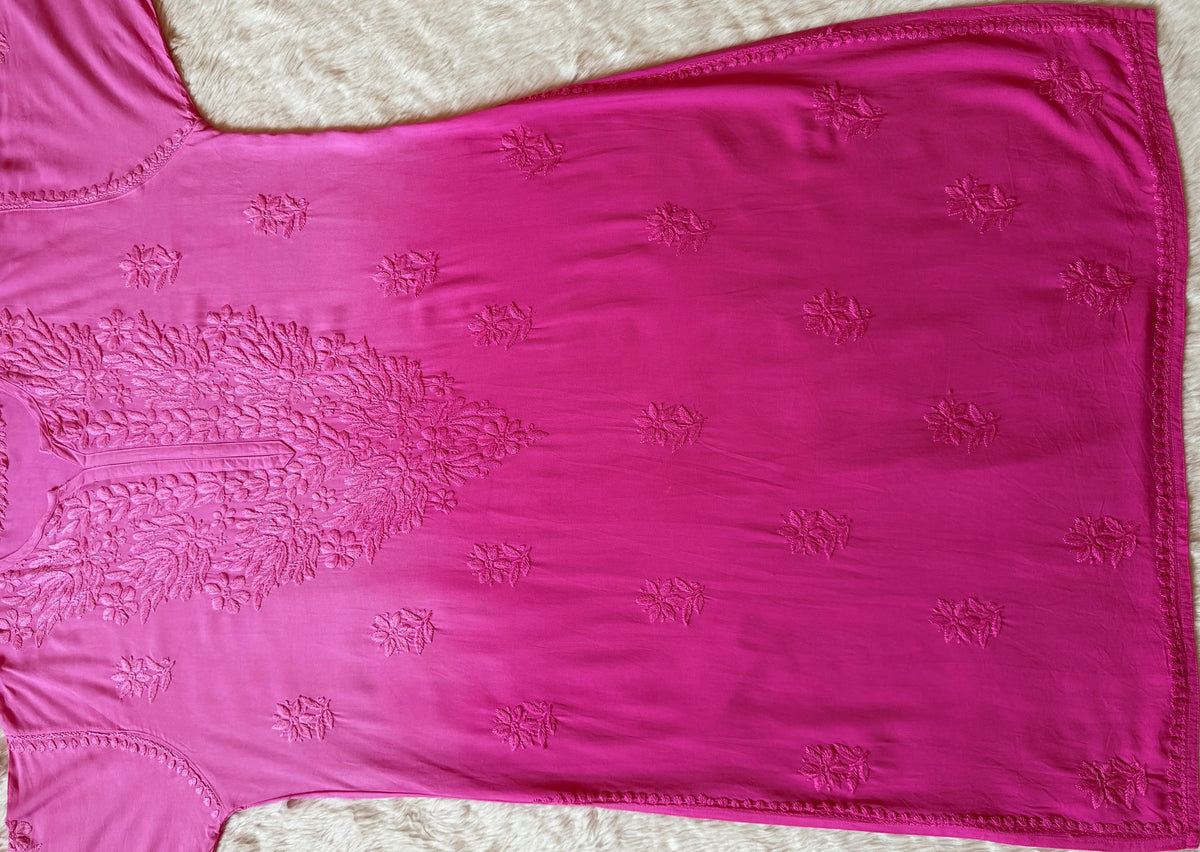 Sana Pink Ombré Plus Size Rayon Chikankari Kurtis