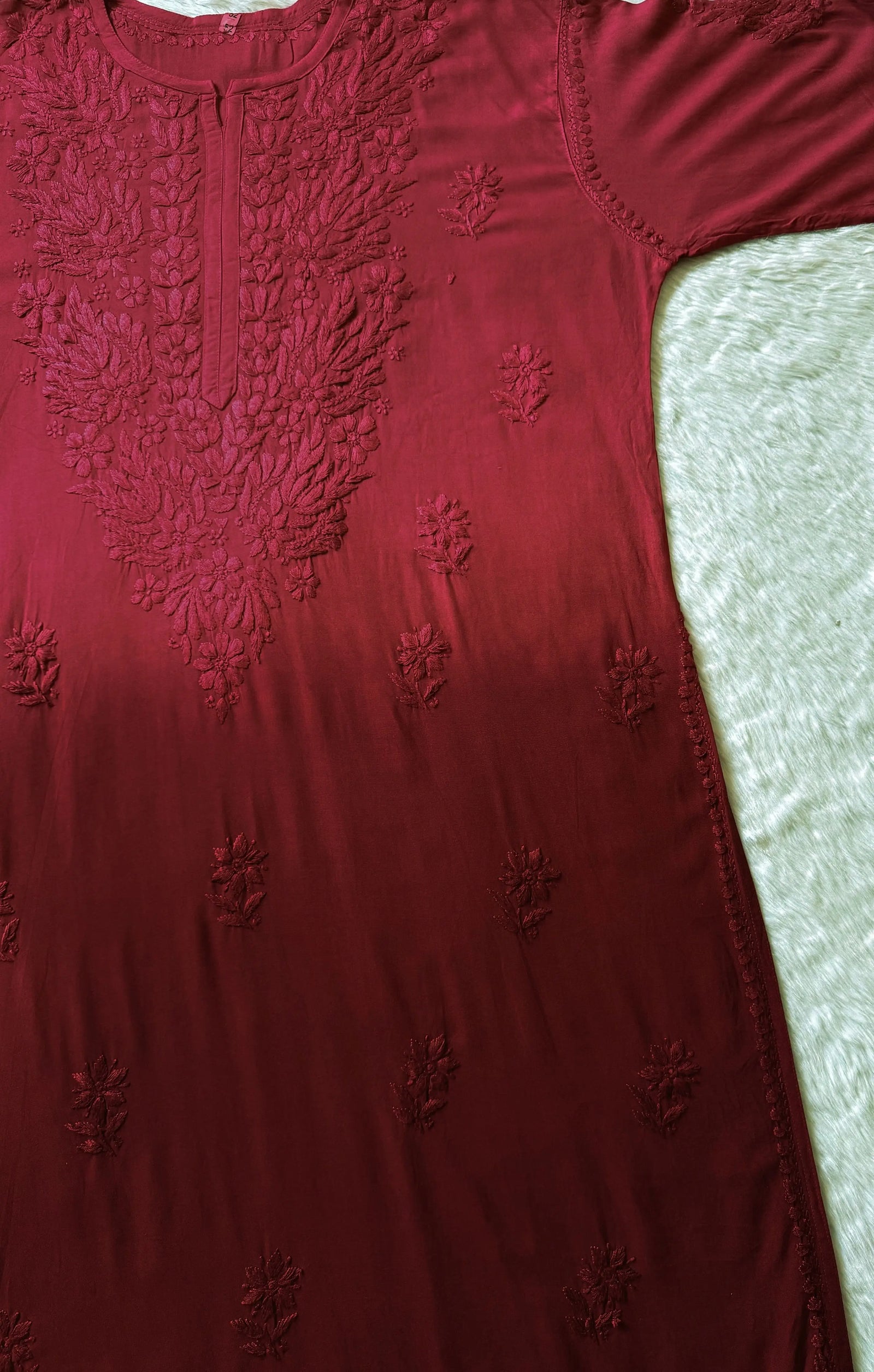 Sana Red Ombré Plus Size Rayon Chikankari Kurtis