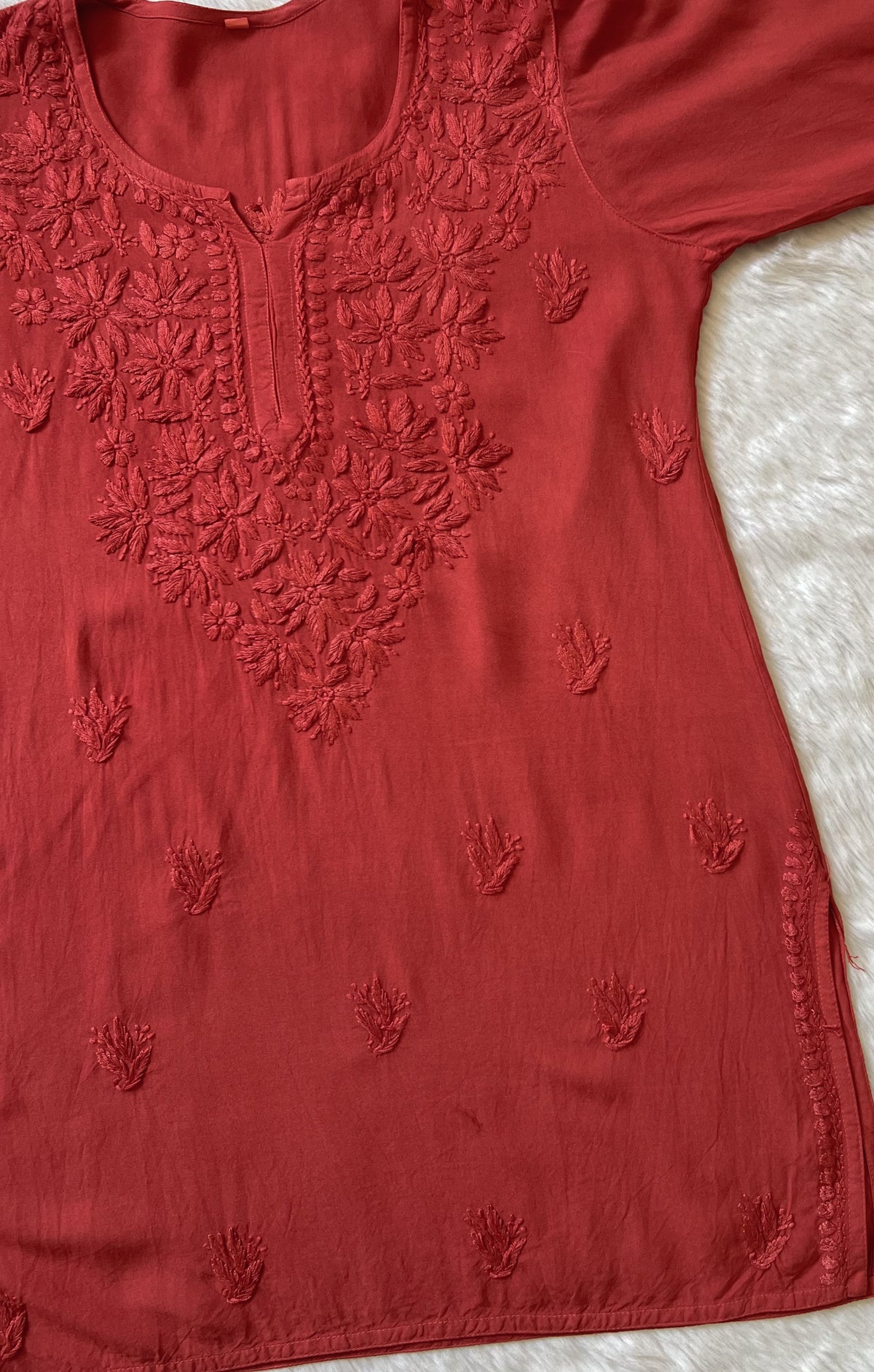 Sana Rust Short Rayon with Self Chikankari