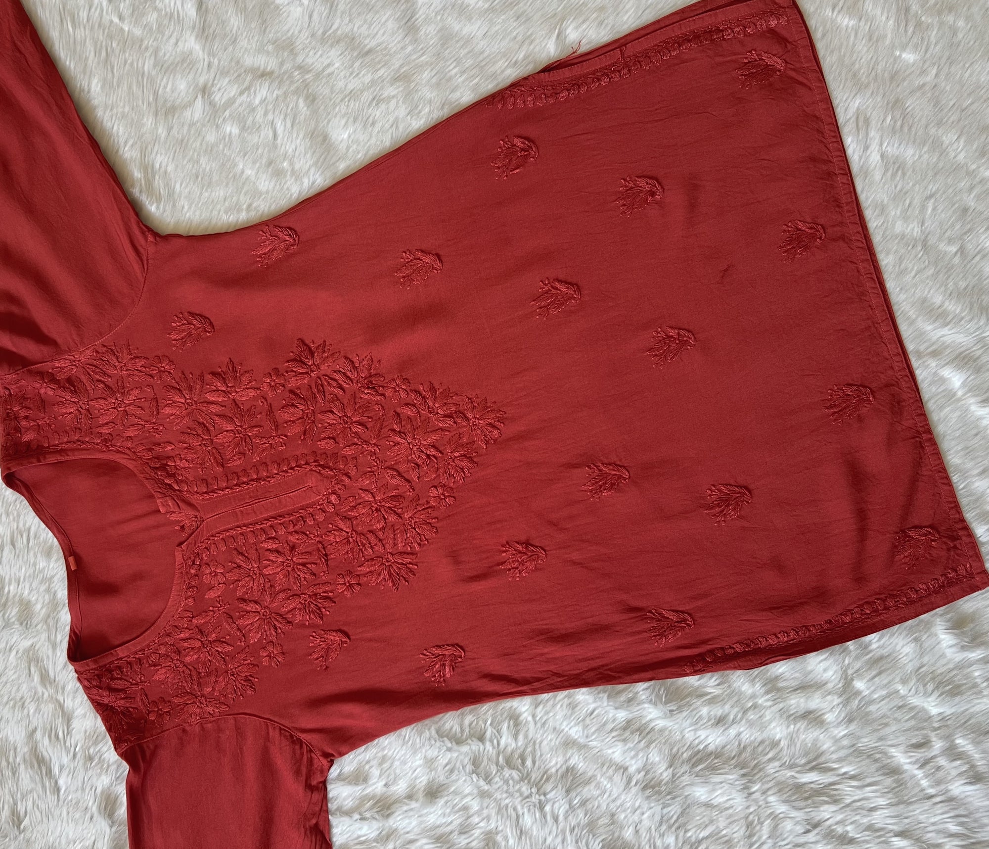 Sana Rust Short Rayon with Self Chikankari