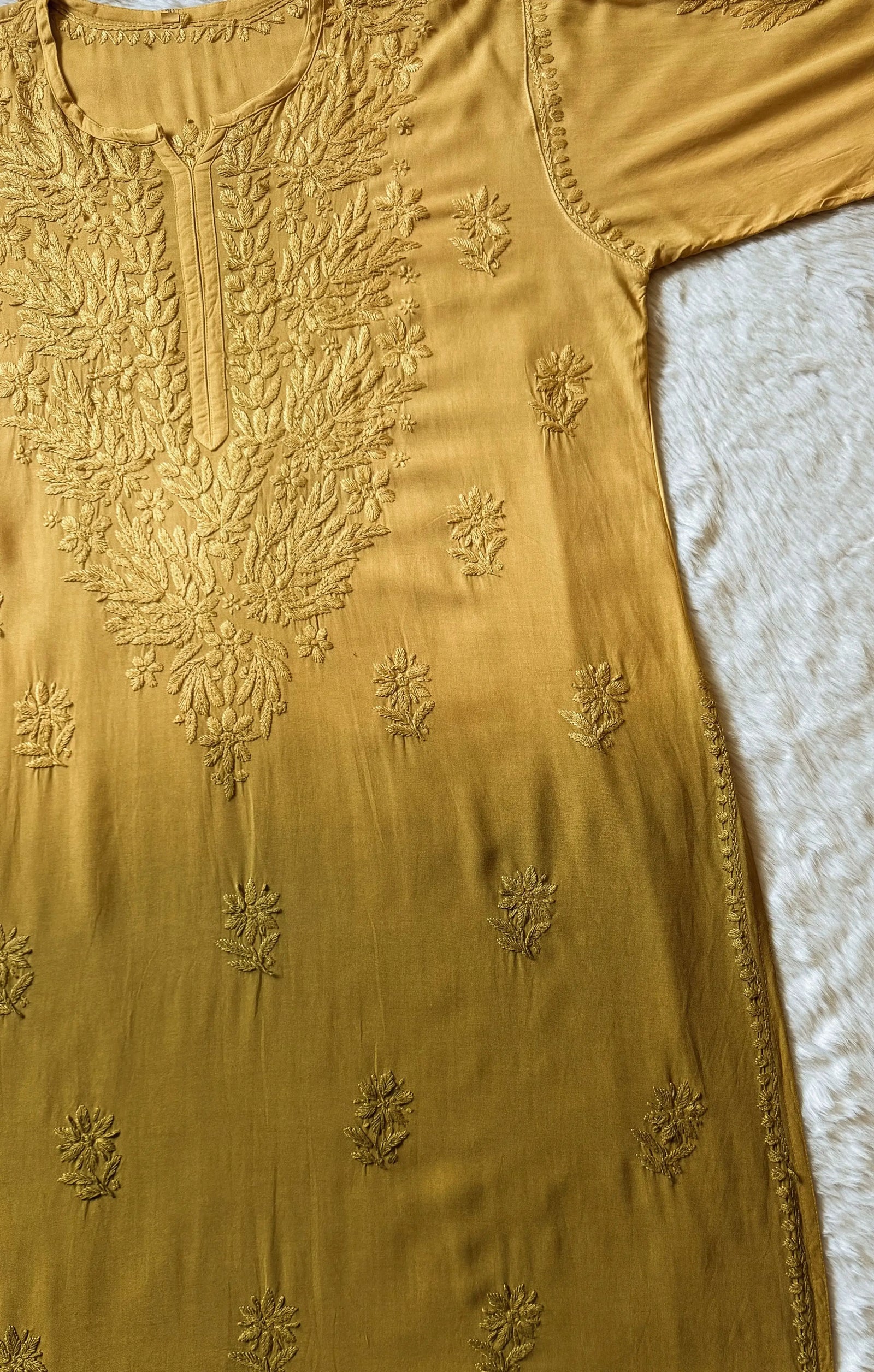 Sana Warm Olive Ombré Plus Size Rayon Chikankari Kurtis