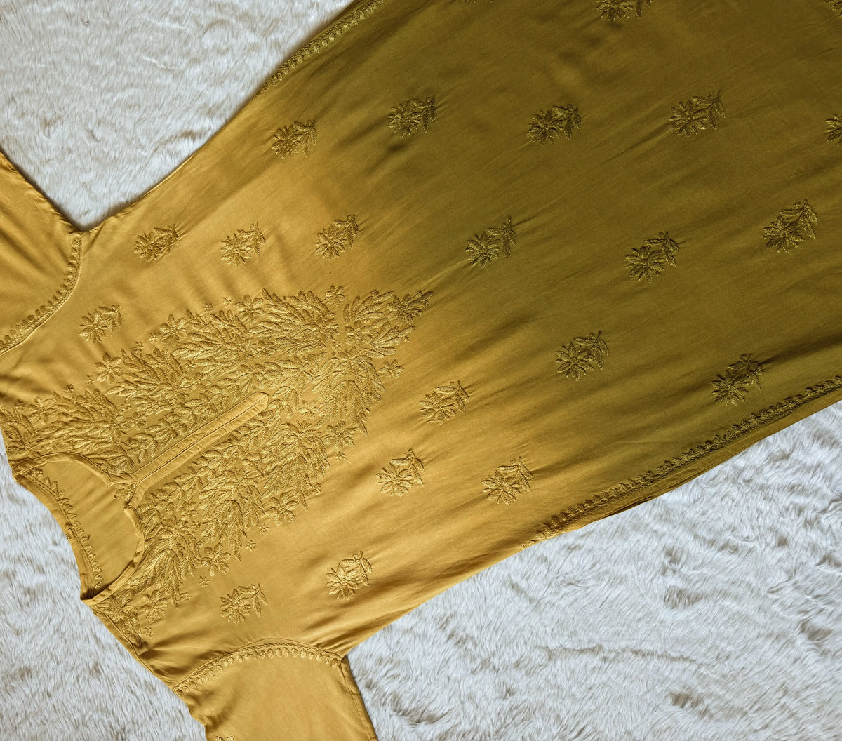 Sana Warm Olive Ombré Plus Size Rayon Chikankari Kurtis