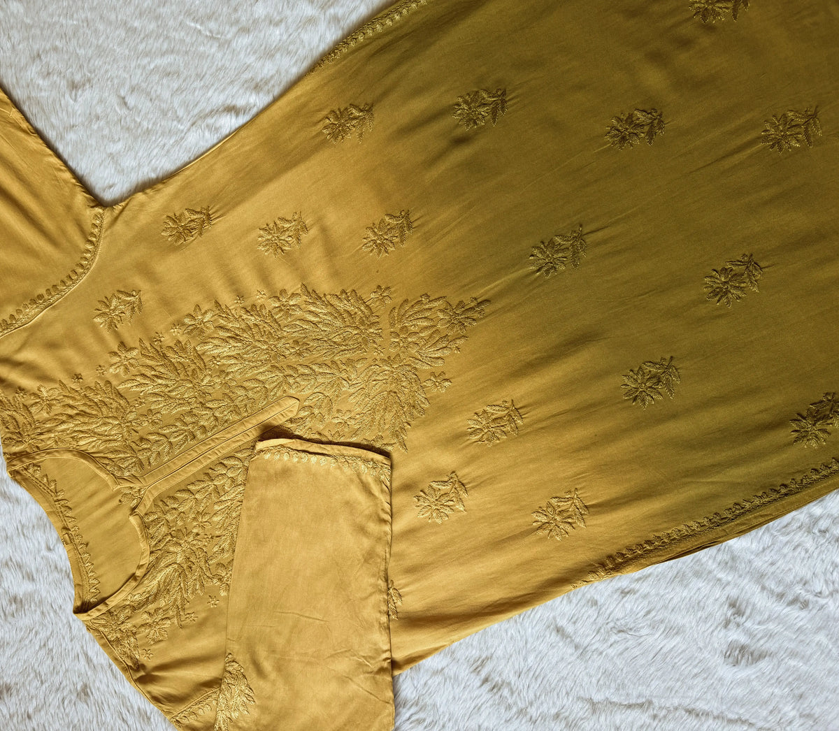 Sana Warm Olive Ombré Plus Size Rayon Chikankari Kurtis