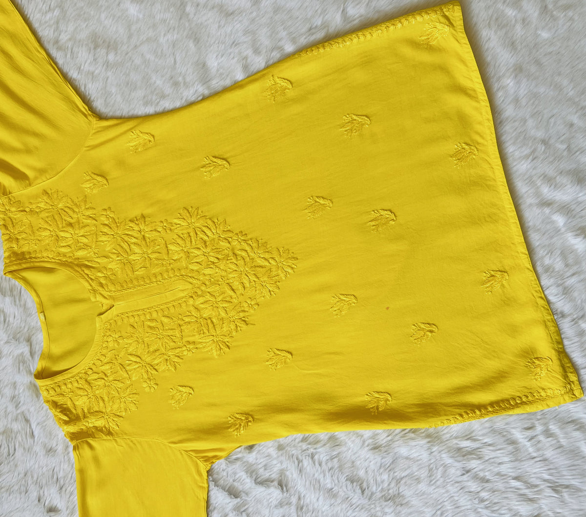 Sana Yellow Short Rayon with Self Chikankari