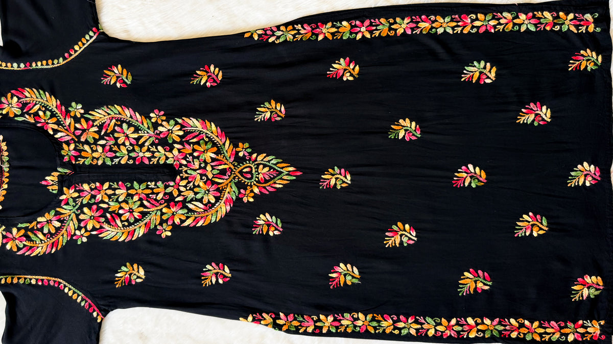 Sara Black Multi Long Rayon Chikankari Kurti