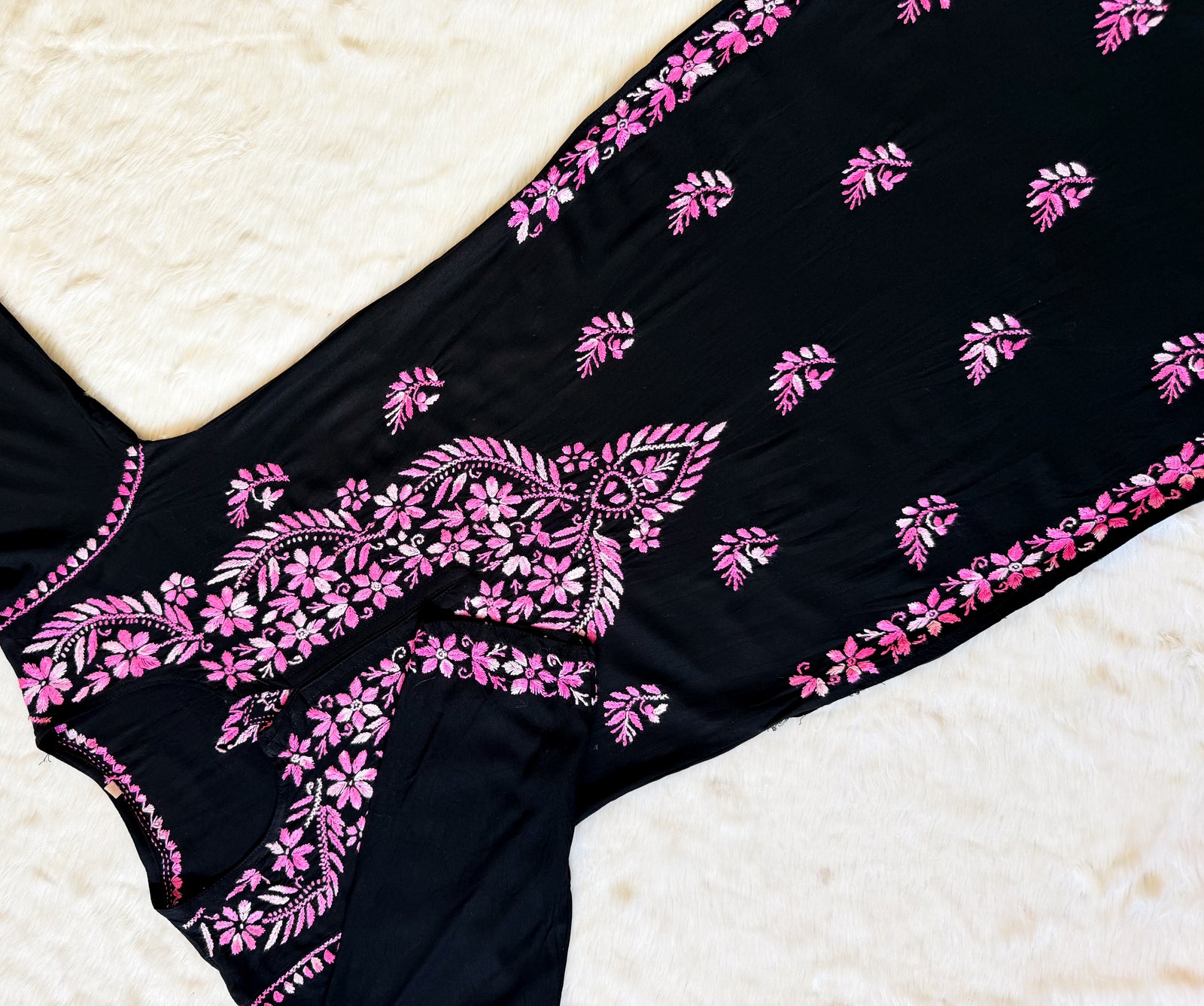 Sara Black & Baby Pink Long Rayon Chikankari Kurti