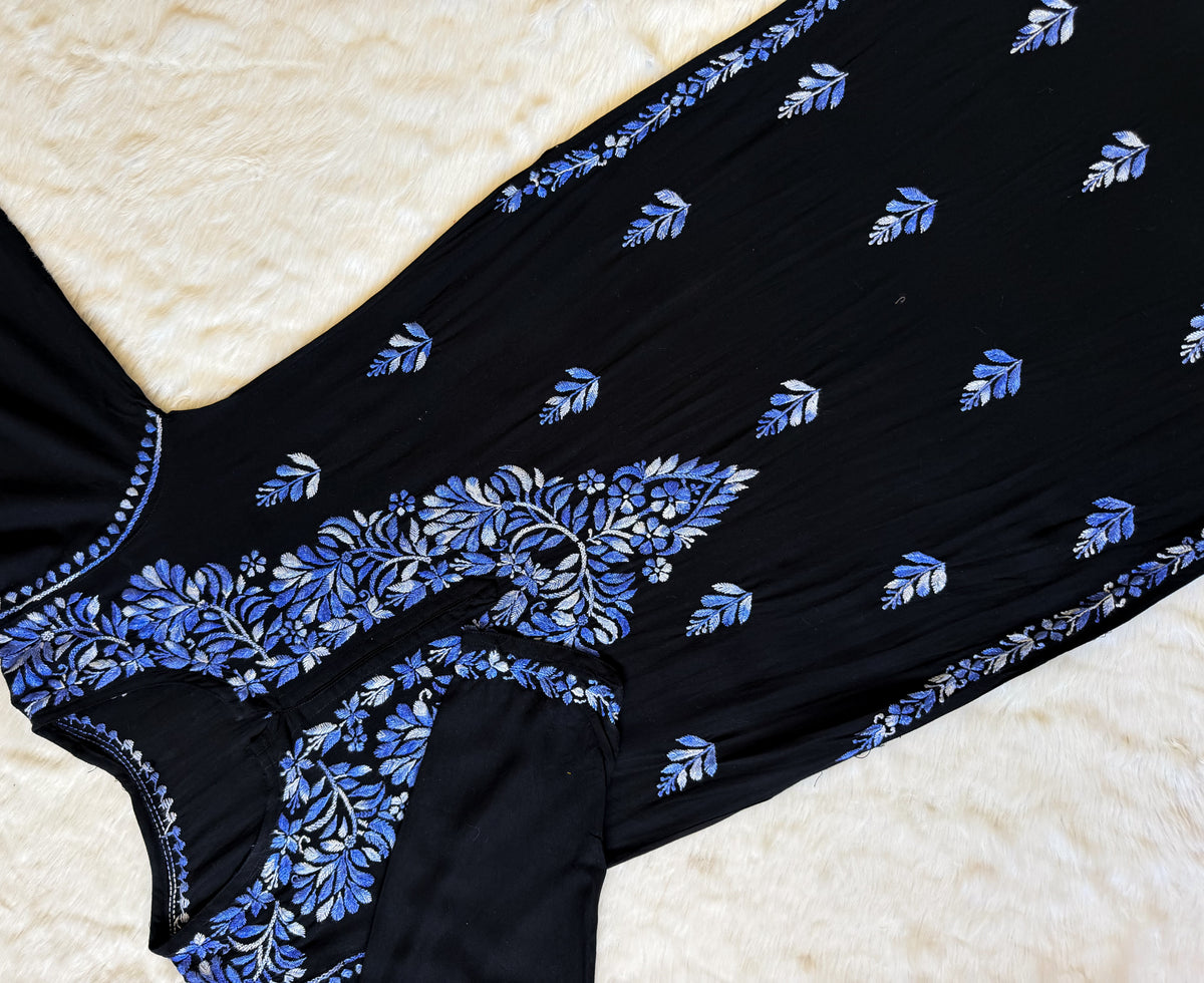 Sara Black & Blue Long Rayon Chikankari Kurti