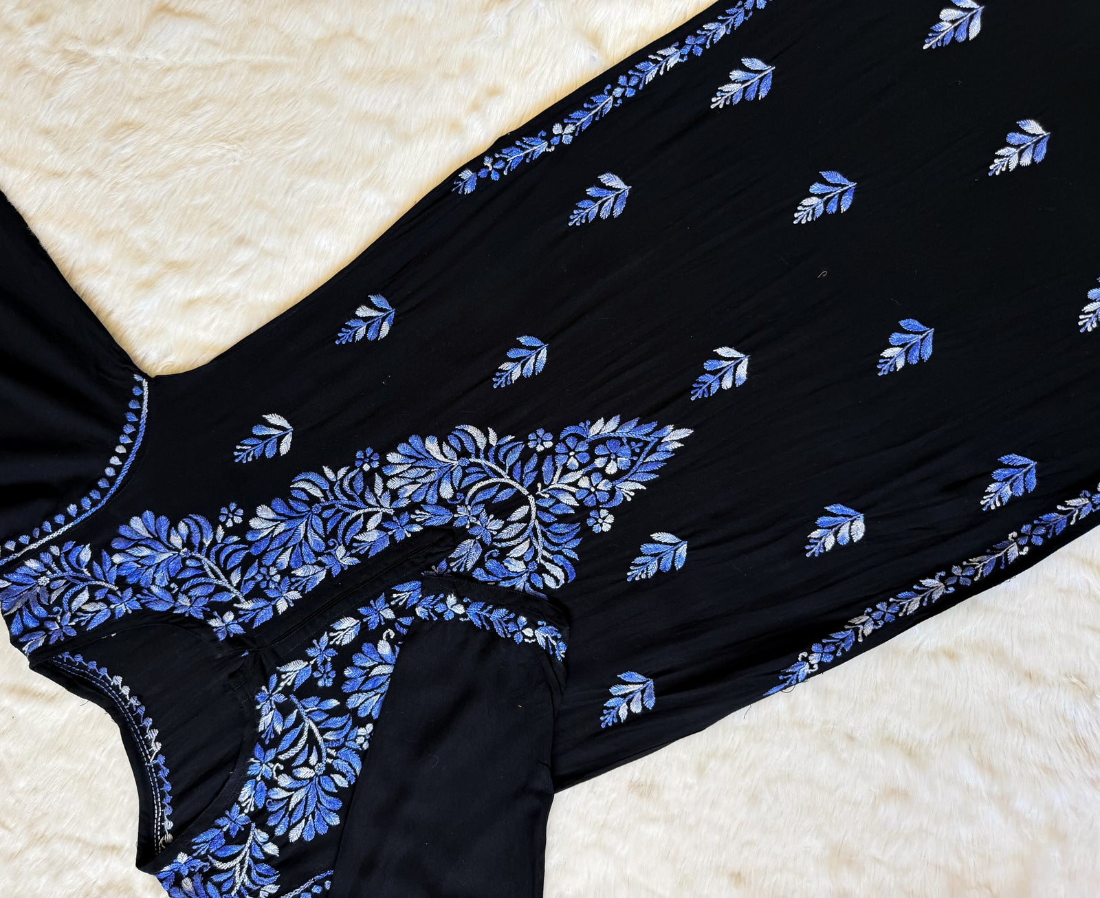 Sara Black & Blue Long Rayon Chikankari Kurti