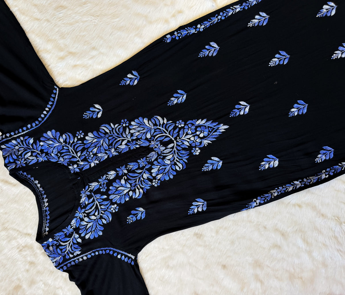 Sara Black & Blue Long Rayon Chikankari Kurti