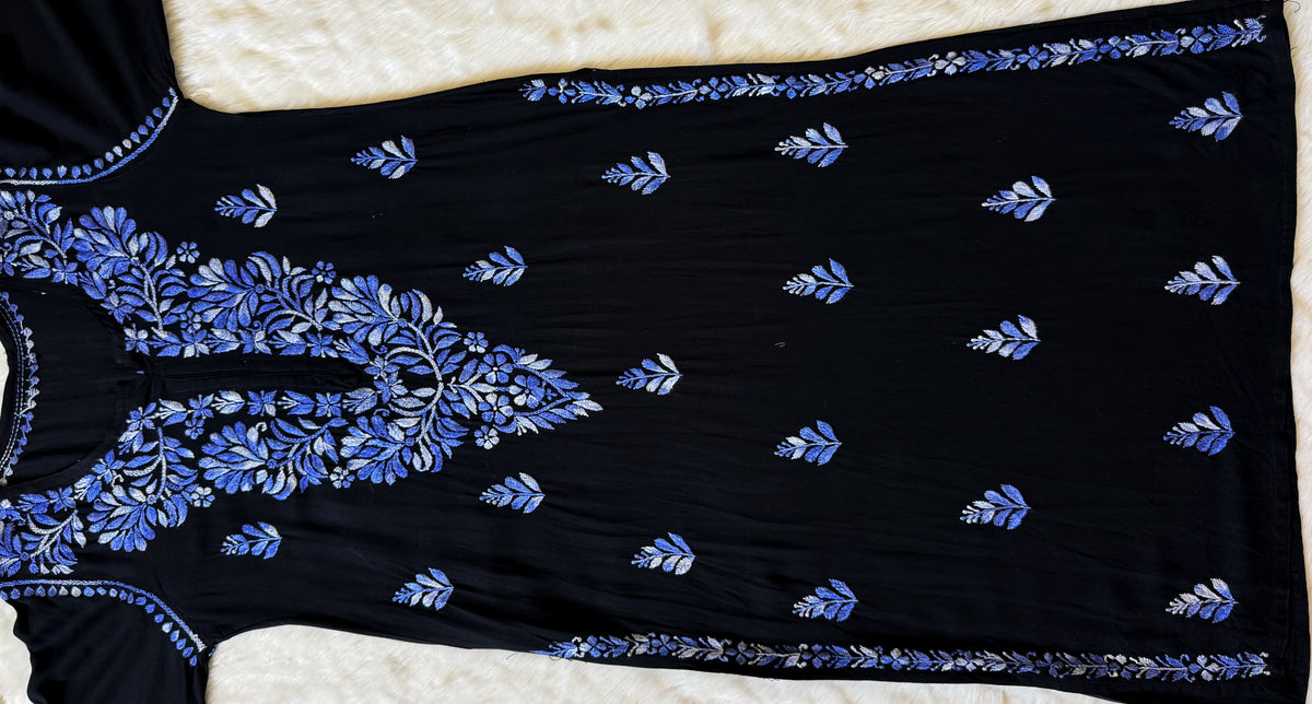 Sara Black & Blue Long Rayon Chikankari Kurti