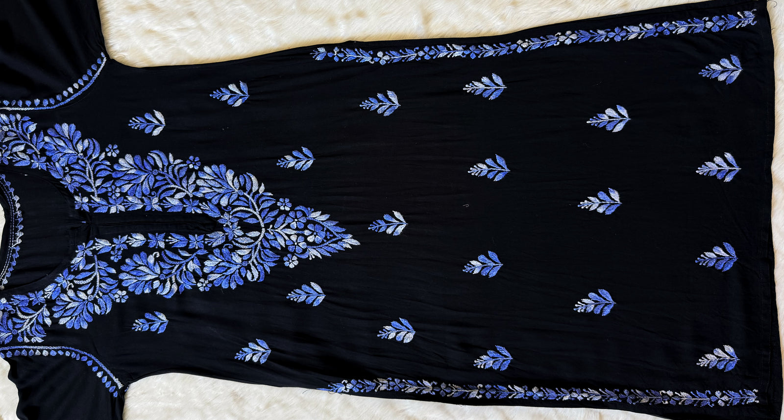 Sara Black & Blue Long Rayon Chikankari Kurti