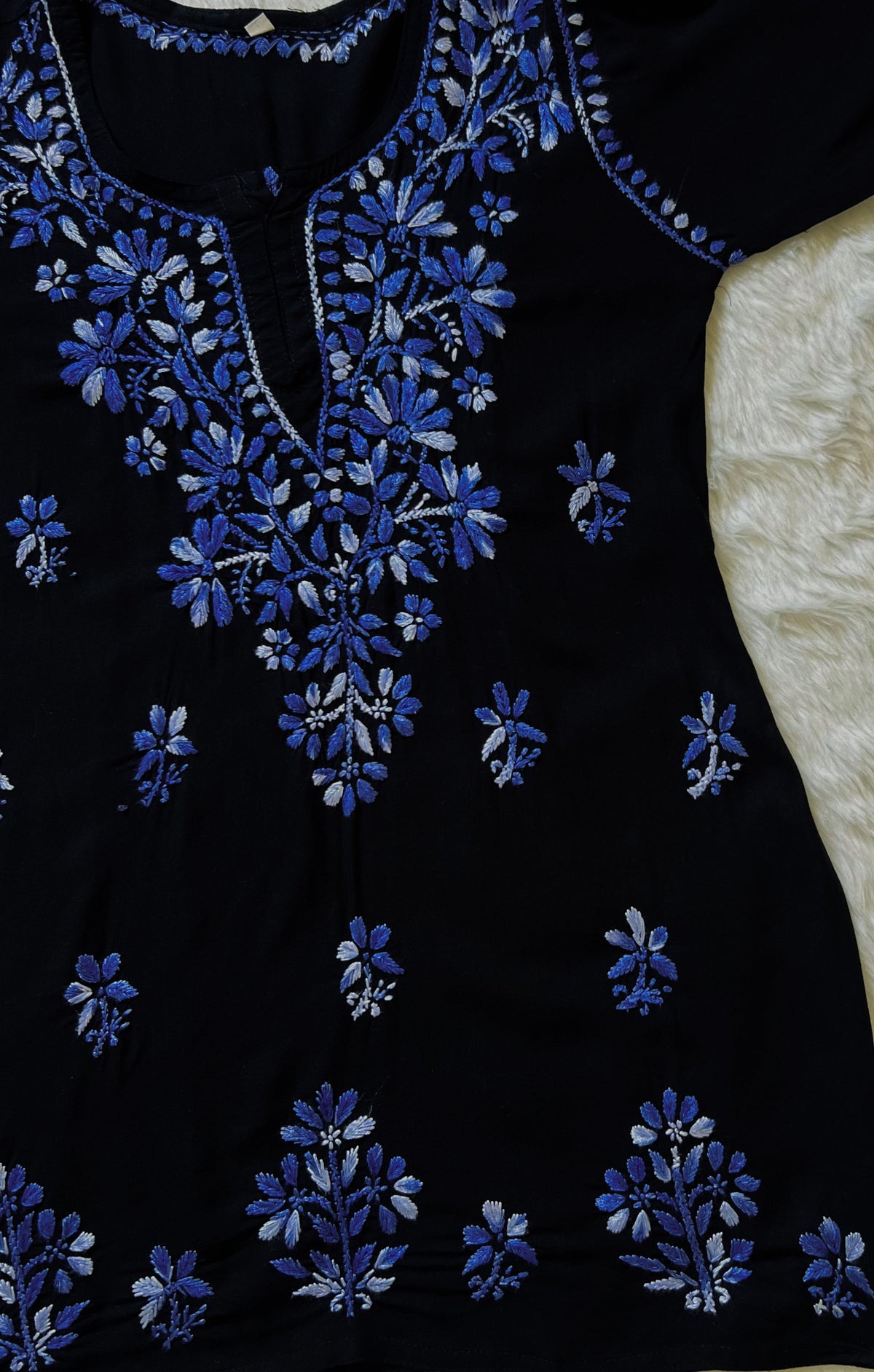 Sara Black &amp; Blue Short Rayon Chikankari Kurta