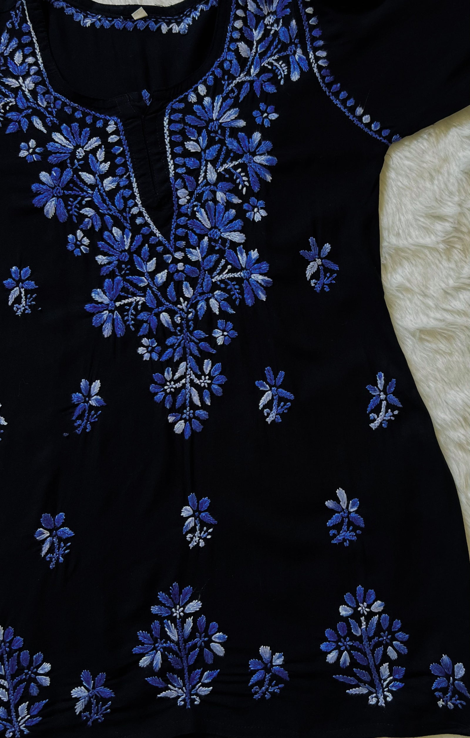Sara Black & Blue Short Rayon Chikankari Kurta