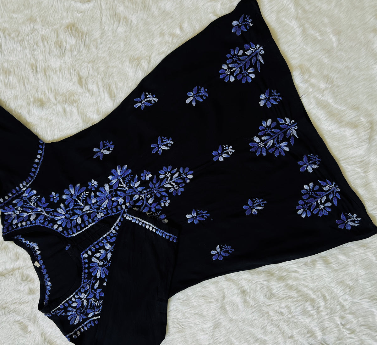 Sara Black & Blue Short Rayon Chikankari Kurta