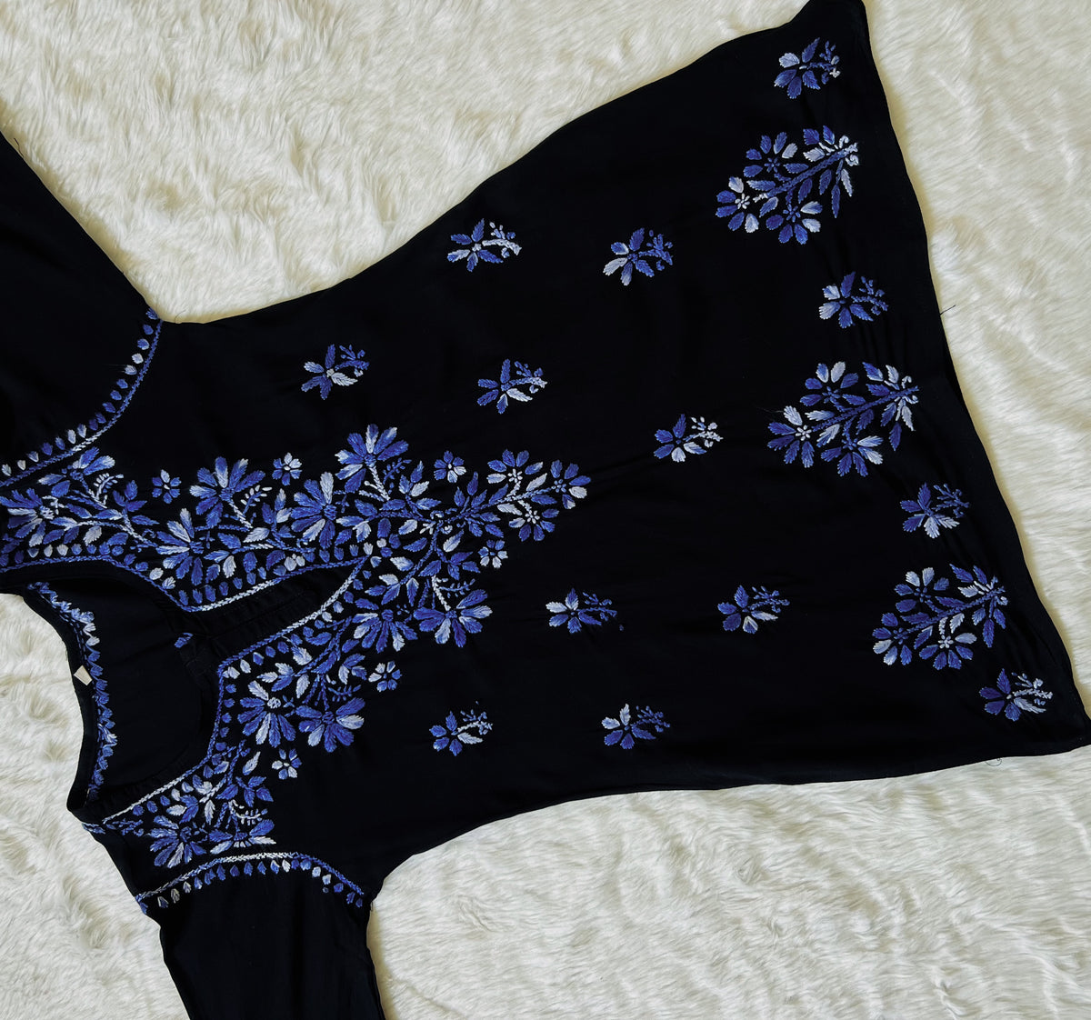 Sara Black & Blue Short Rayon Chikankari Kurta