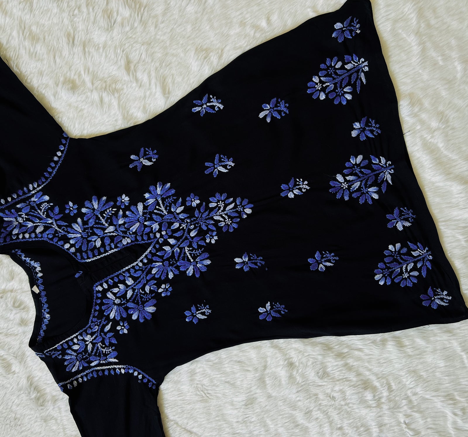 Sara Black & Blue Short Rayon Chikankari Kurta