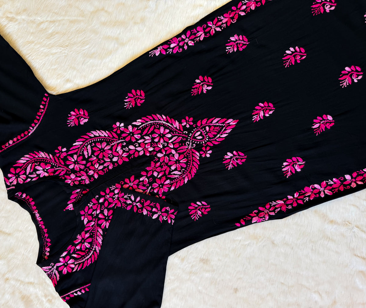 Sara Black & Pink Long Rayon Chikankari Kurti