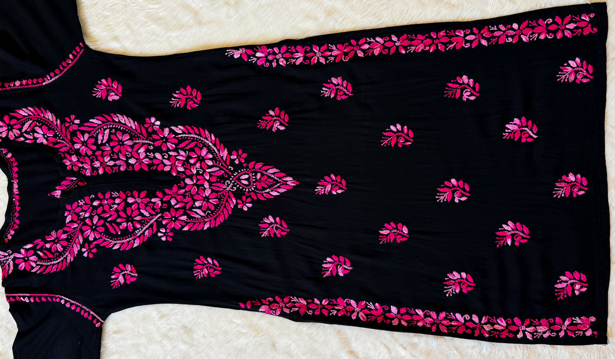 Sara Black & Pink Long Rayon Chikankari Kurti