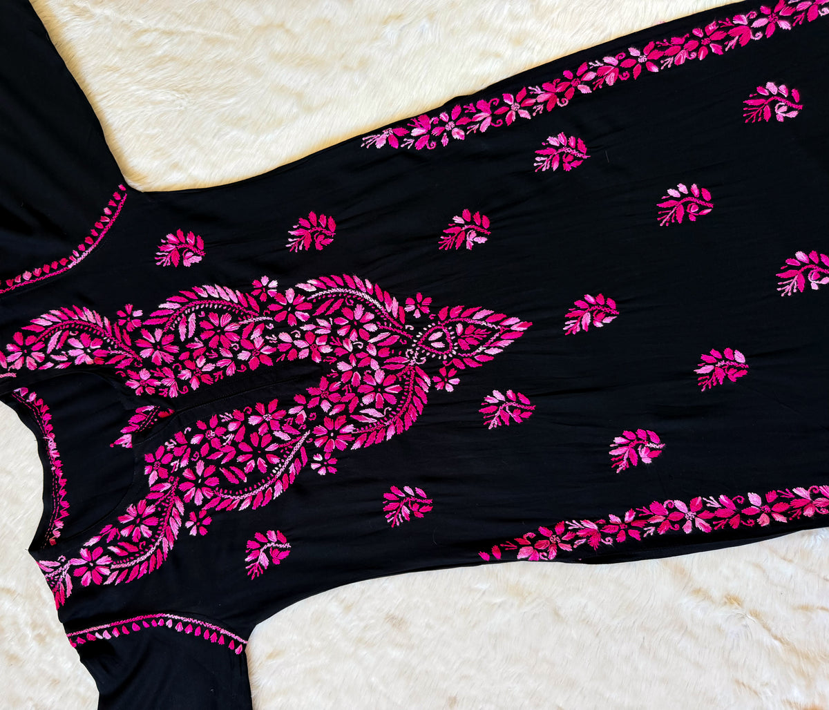 Sara Black & Pink Long Rayon Chikankari Kurti