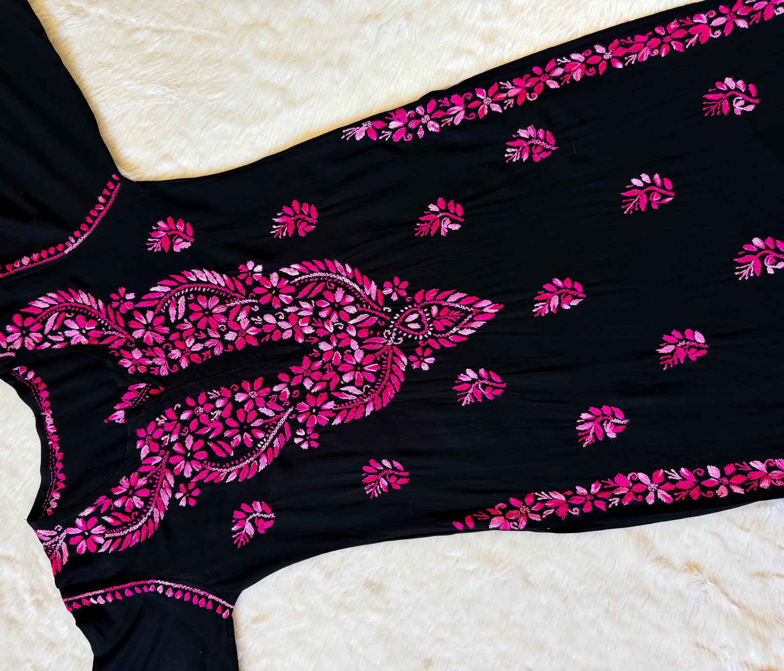 Sara Black & Pink Long Rayon Chikankari Kurti