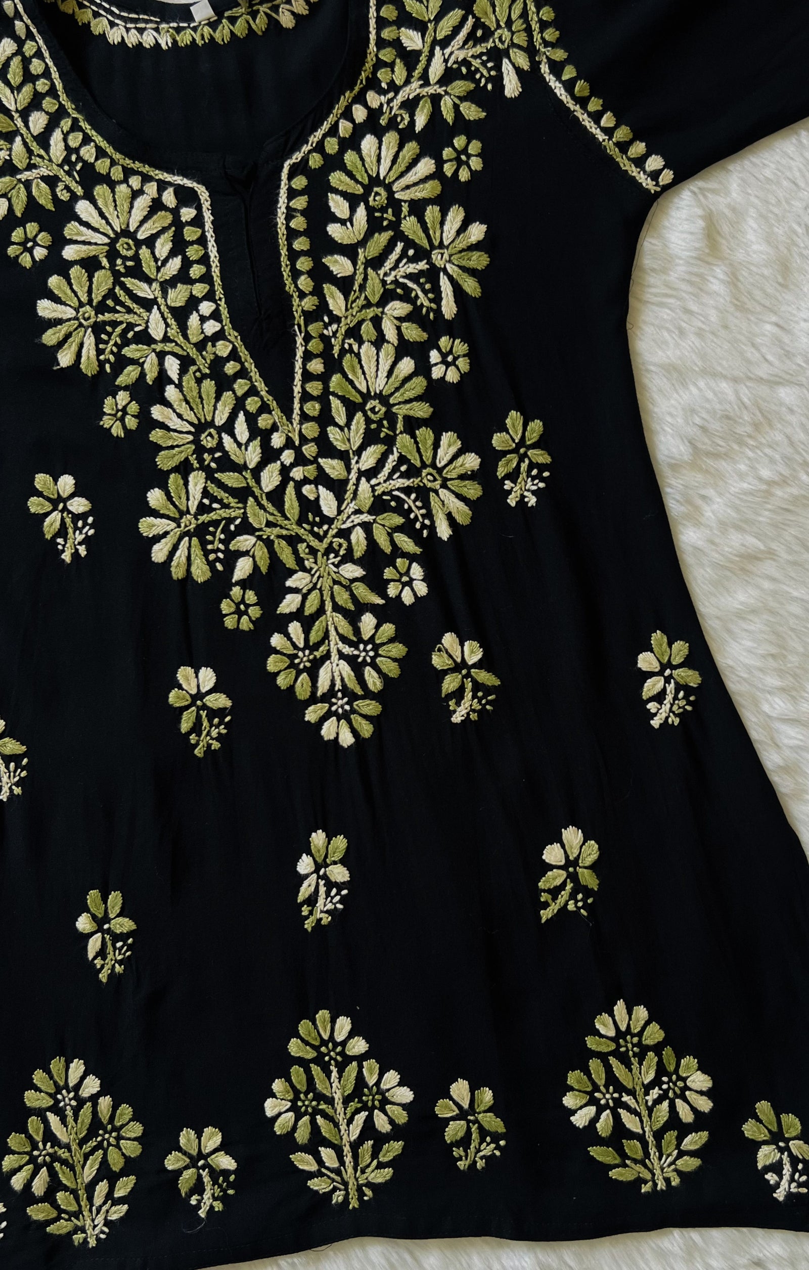 Sara Black & Sage Green Short Rayon Chikankari Kurta