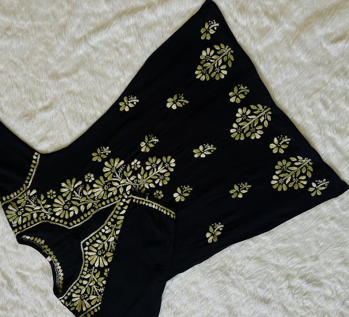 Sara Black & Sage Green Short Rayon Chikankari Kurta