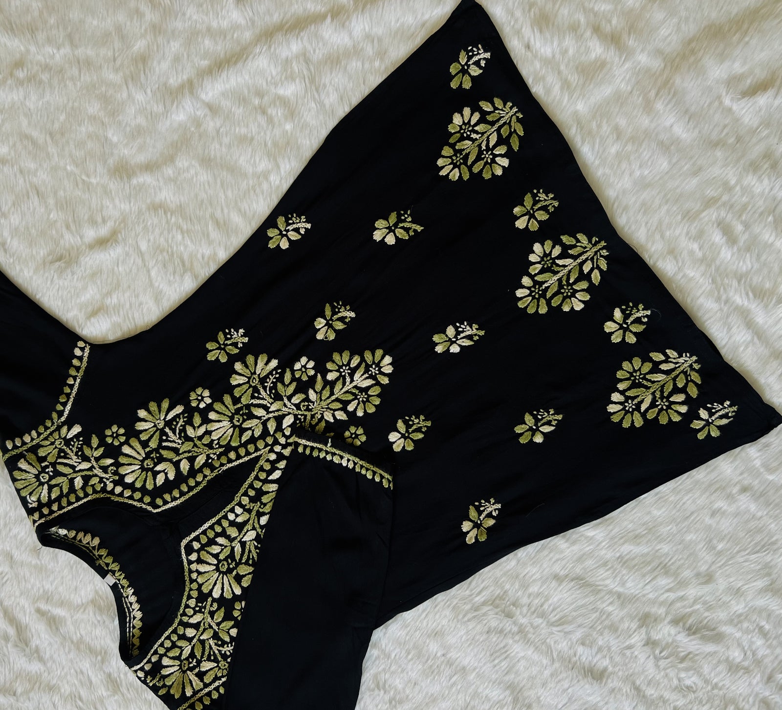 Sara Black & Sage Green Short Rayon Chikankari Kurta