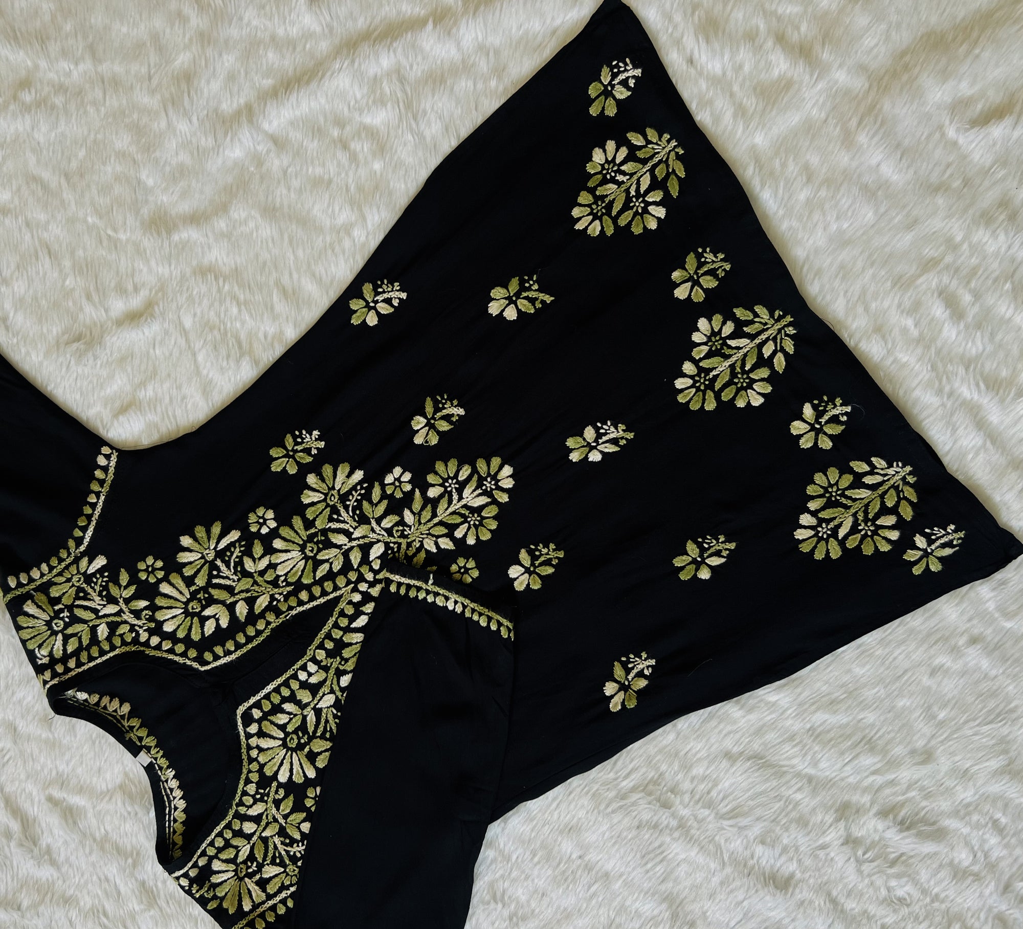 Sara Black & Sage Green Short Rayon Chikankari Kurta