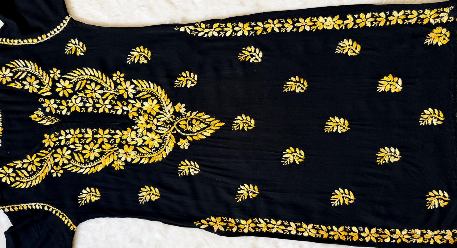 Sara Black & Yellow Long Rayon Chikankari Kurti