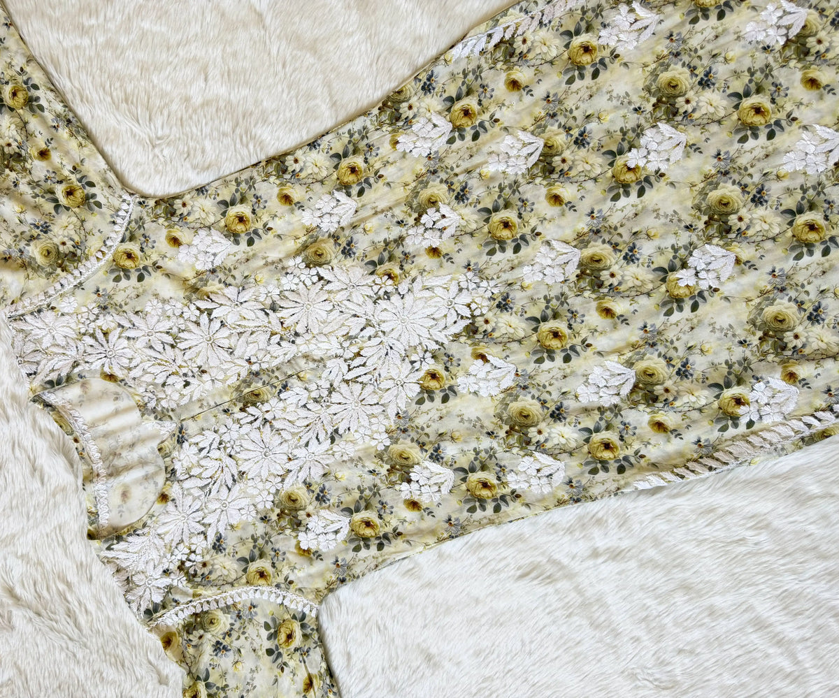 Sehr Olive Green Rayon Printed Chikankari Kurti