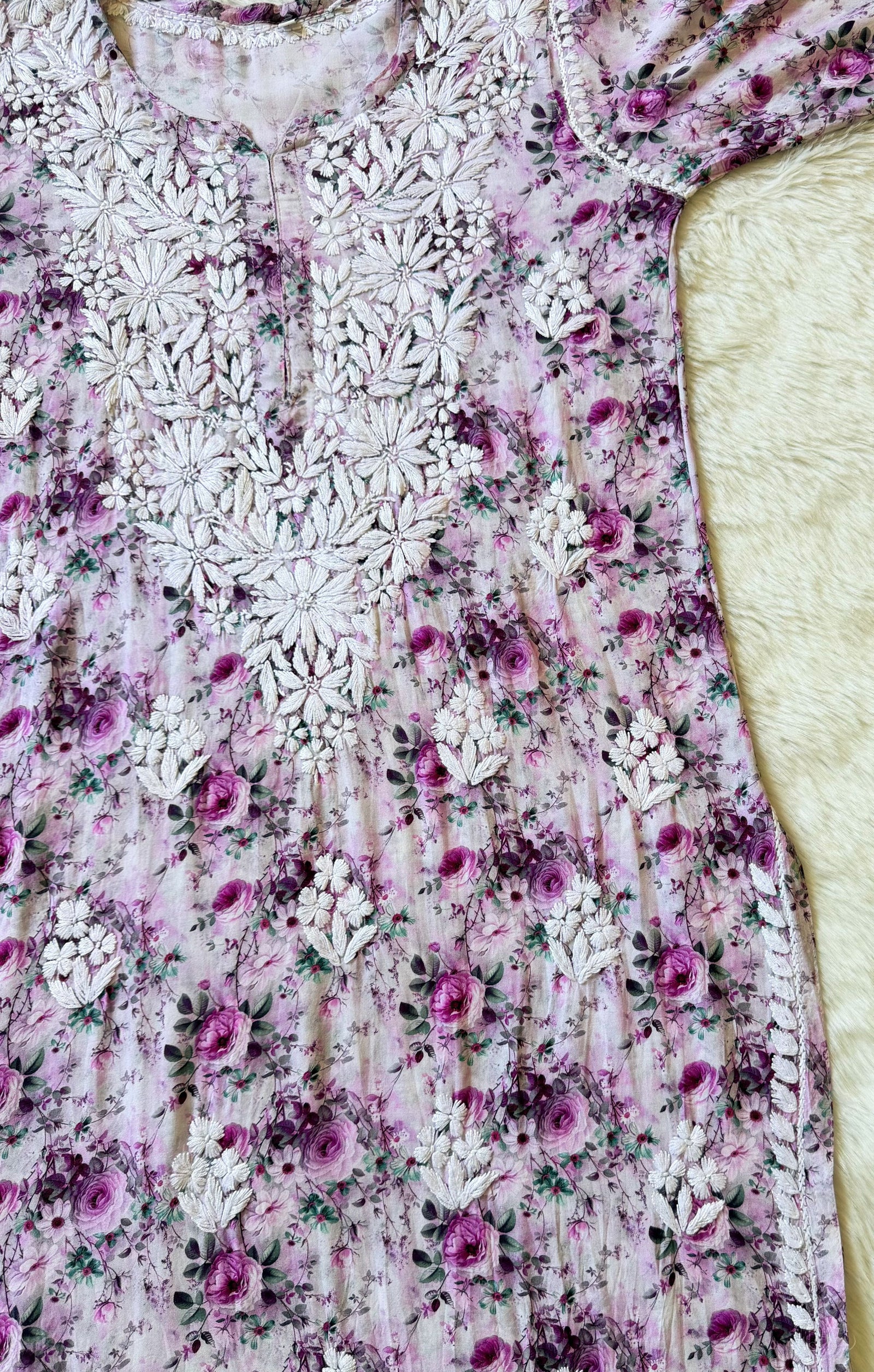 Sehr Purple Rayon Printed Chikankari Kurti
