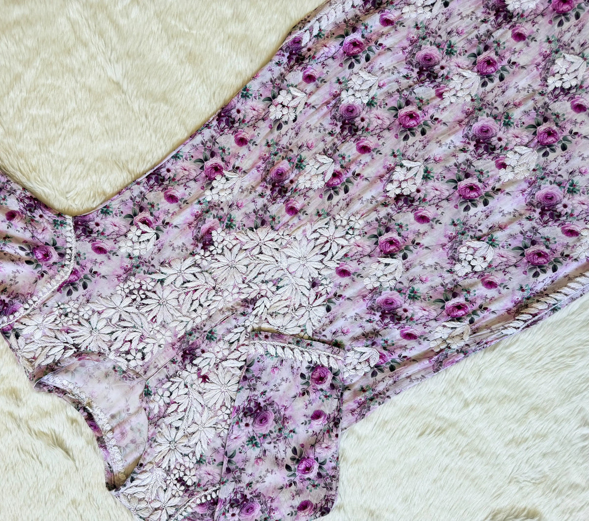 Sehr Purple Rayon Printed Chikankari Kurti