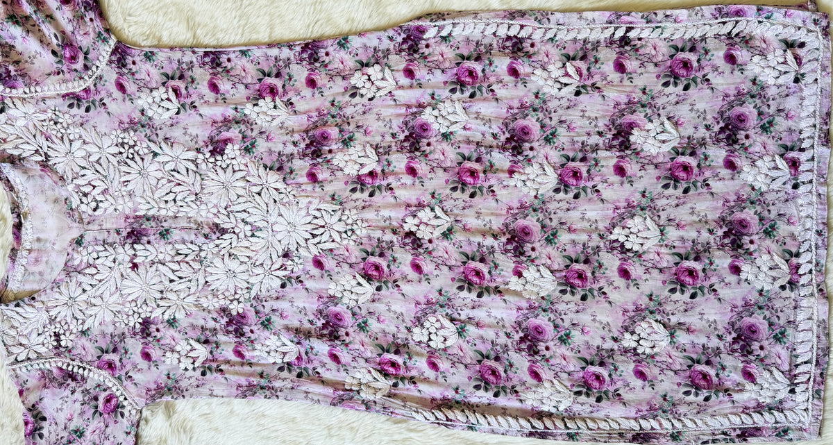 Sehr Purple Rayon Printed Chikankari Kurti