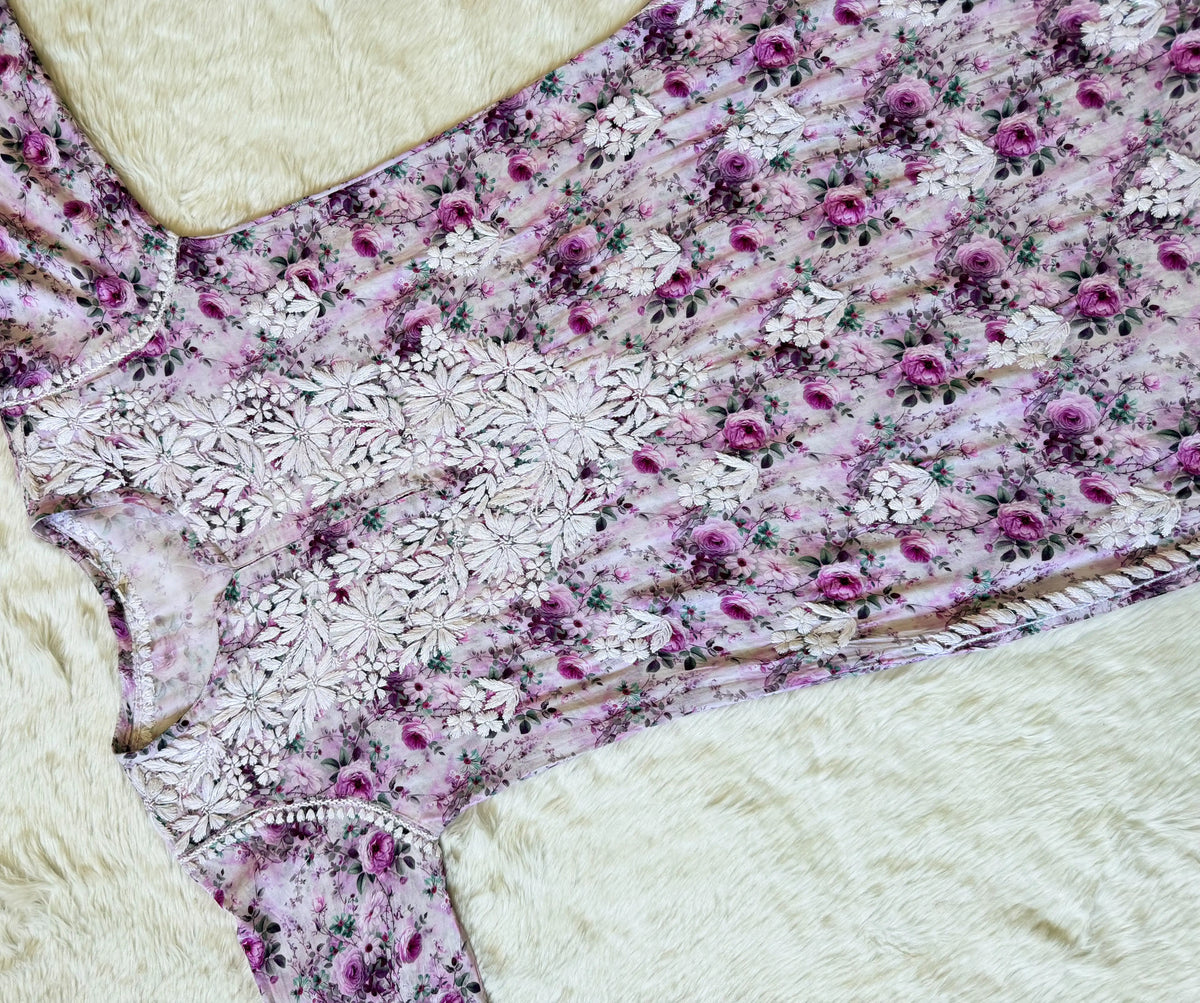 Sehr Purple Rayon Printed Chikankari Kurti