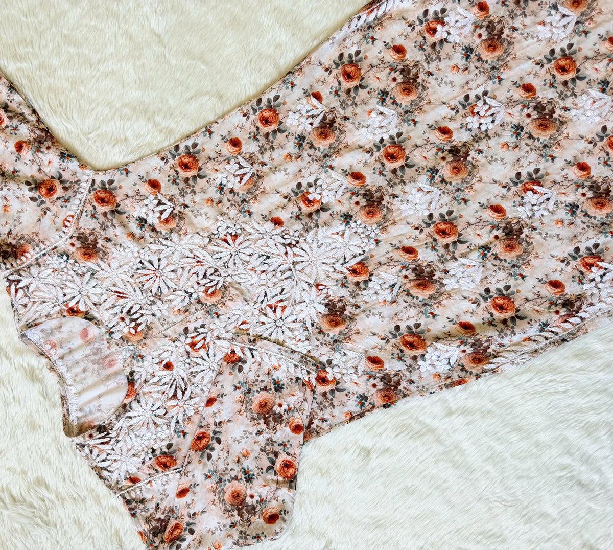 Sehr Rust Rayon Printed Chikankari Kurti