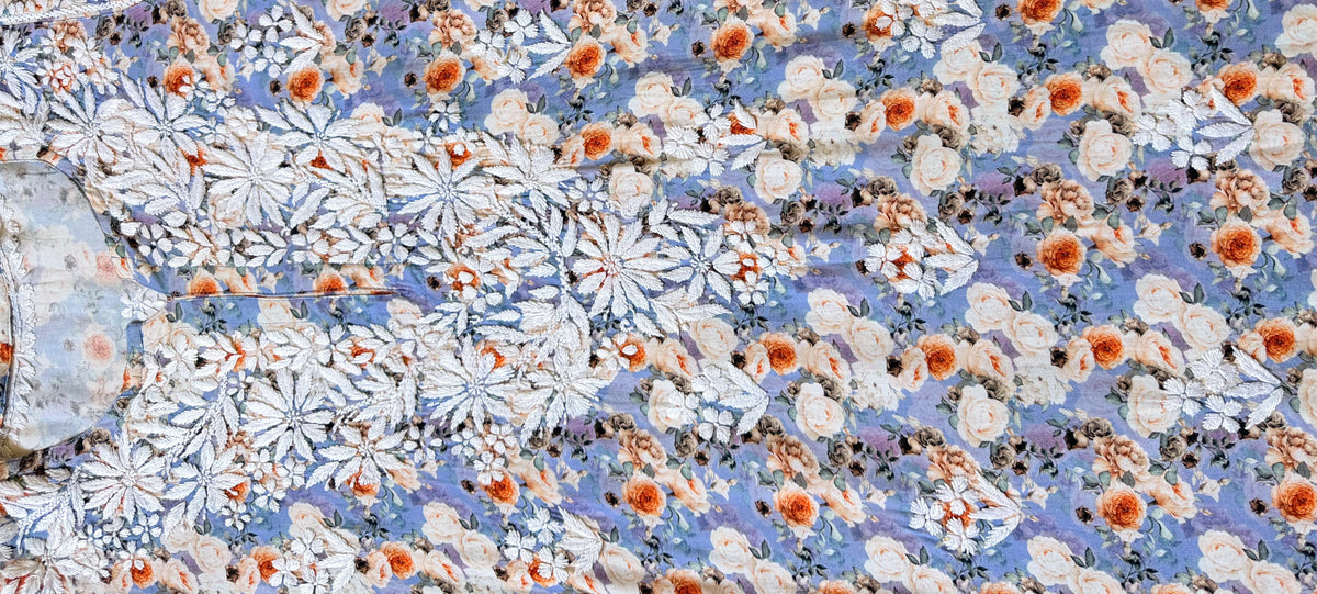 Sehr Sky Blue Rayon Printed Chikankari Kurti