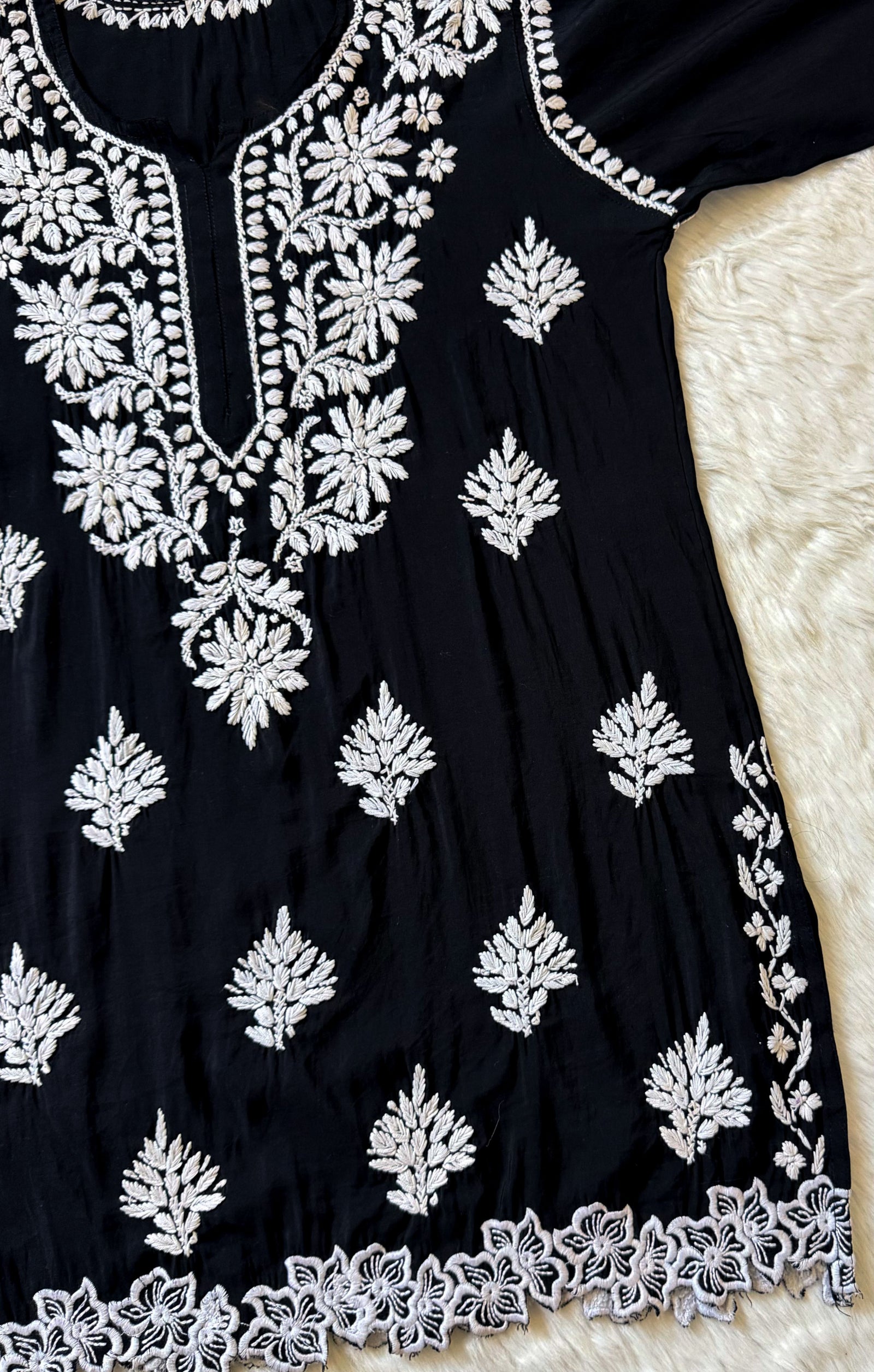 Siya Black Chanderi Chikankari Short Kurti