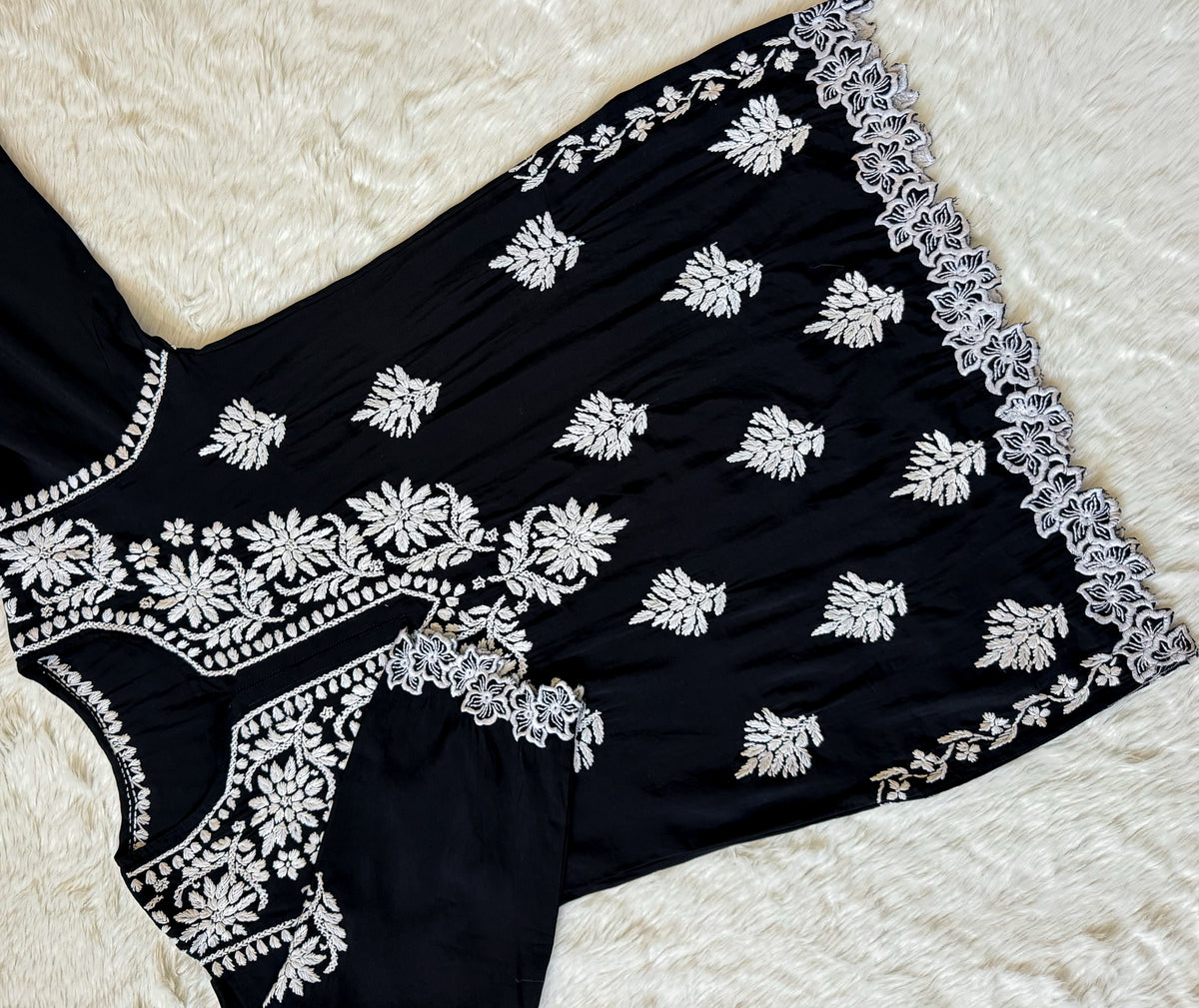 Siya Black Chanderi Chikankari Short Kurti