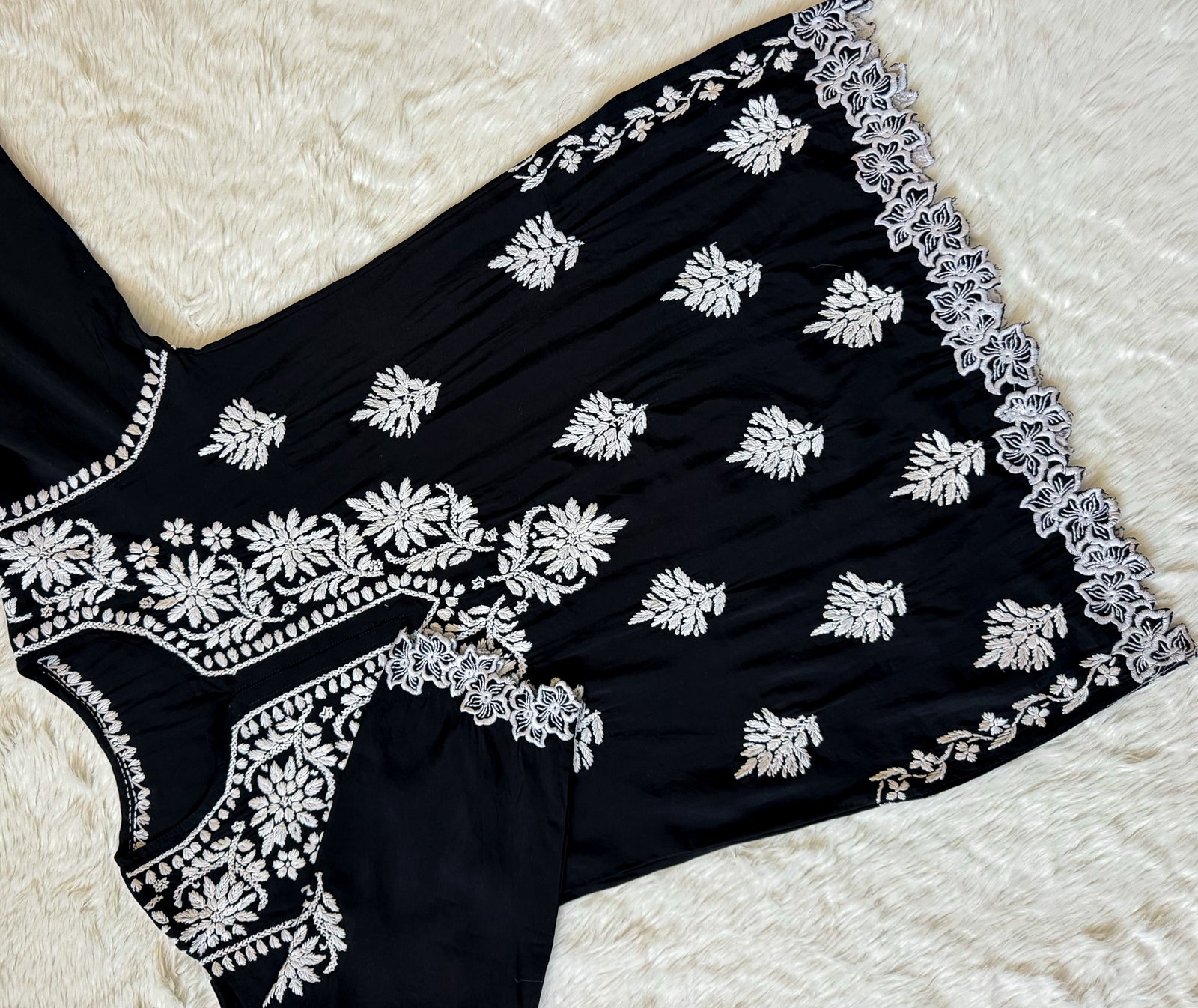 Siya Black Chanderi Chikankari Short Kurti